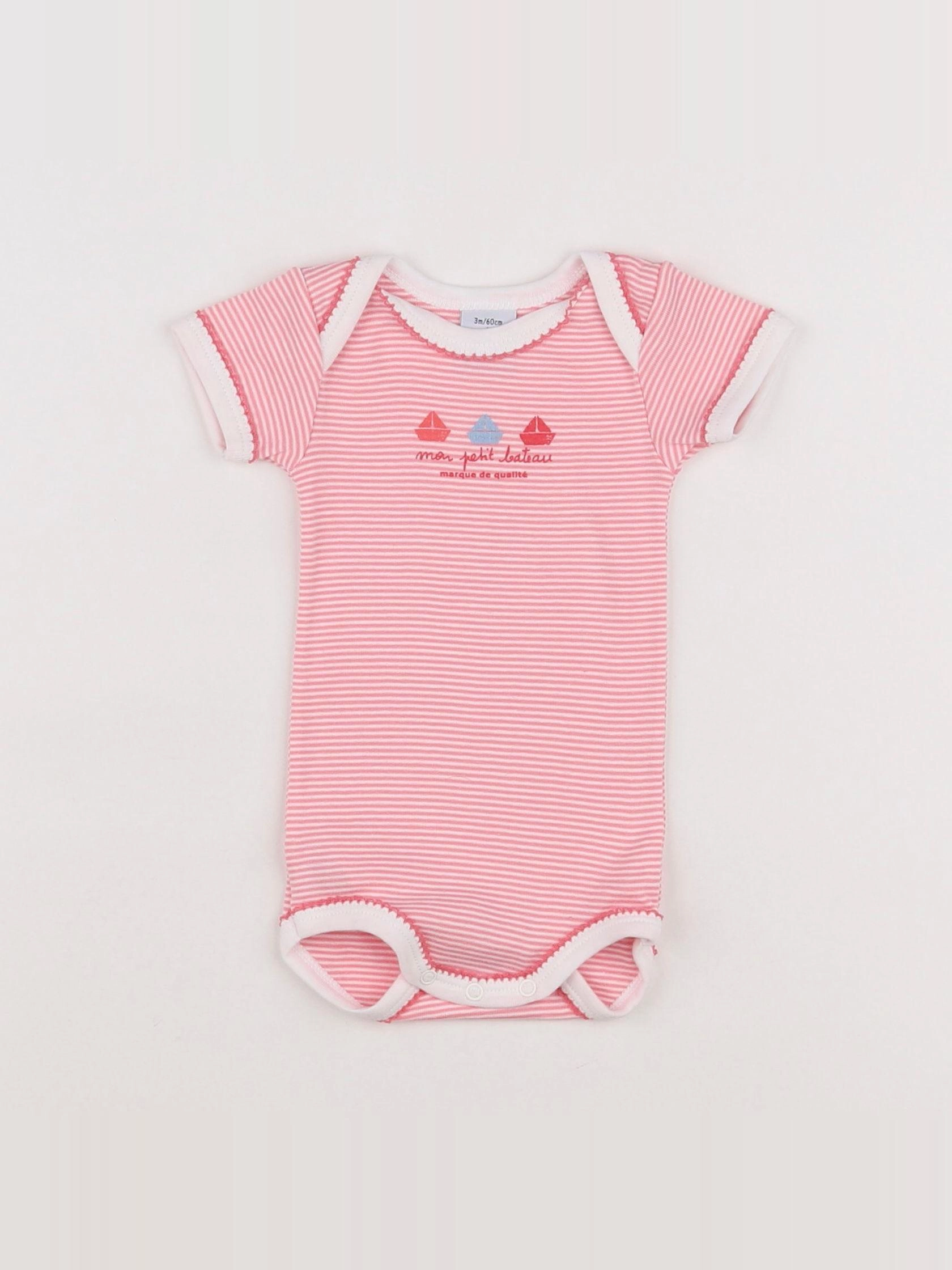 Petit Bateau - body rose, blanc - 3 mois