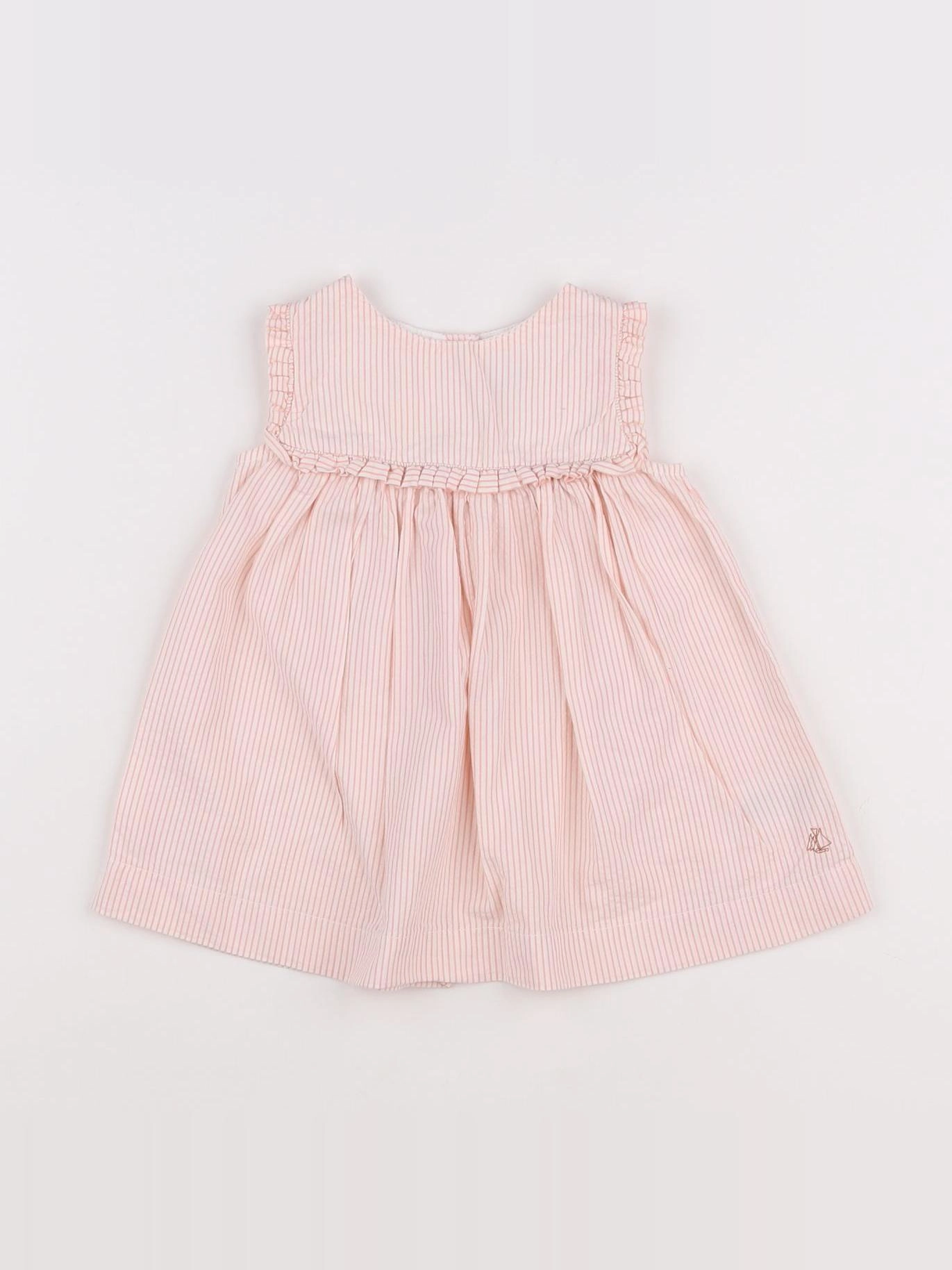 Petit Bateau - robe blanc, rose - 6 mois