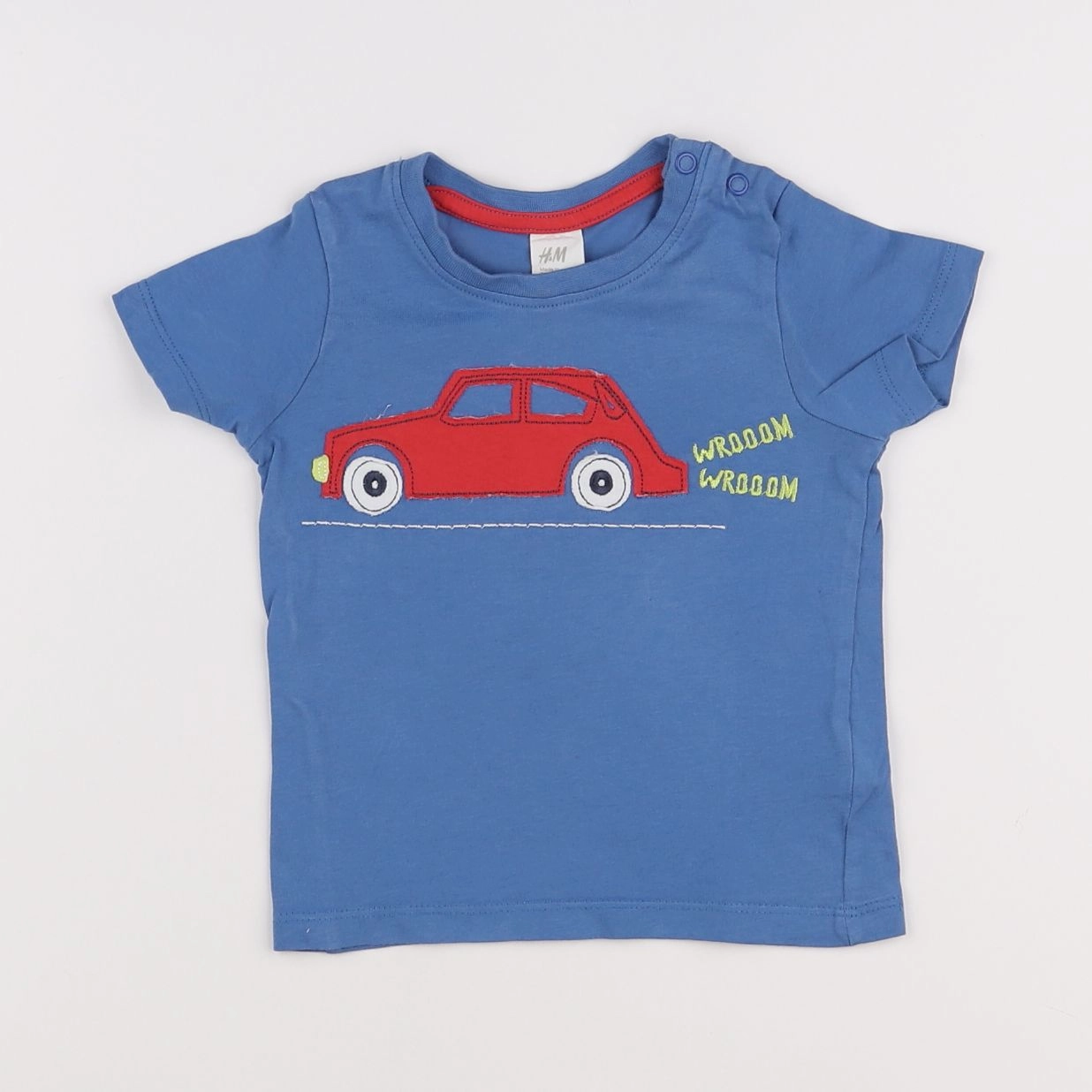 H&M - tee-shirt bleu, rouge - 6/9 mois