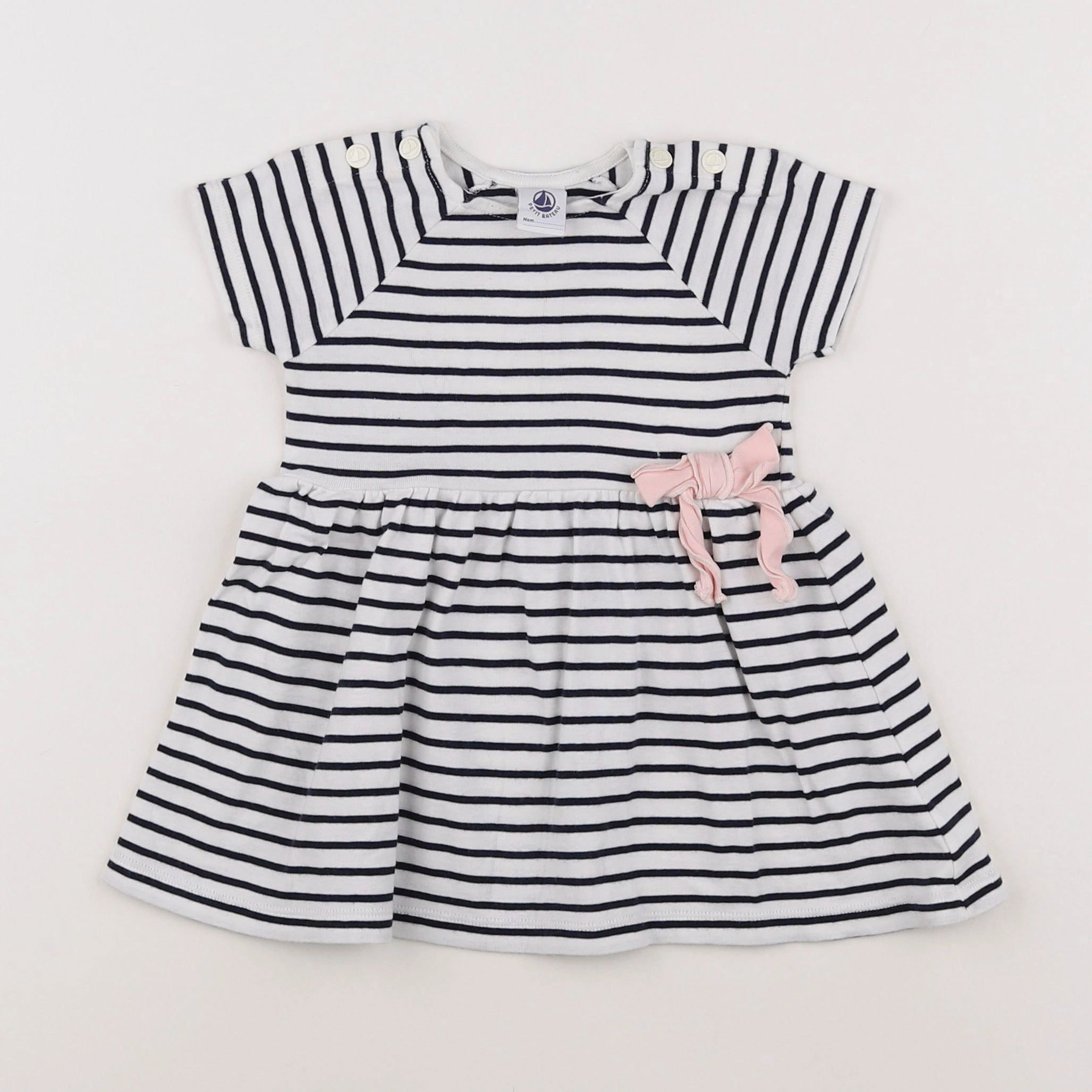 Petit Bateau - robe blanc, bleu - 12 mois