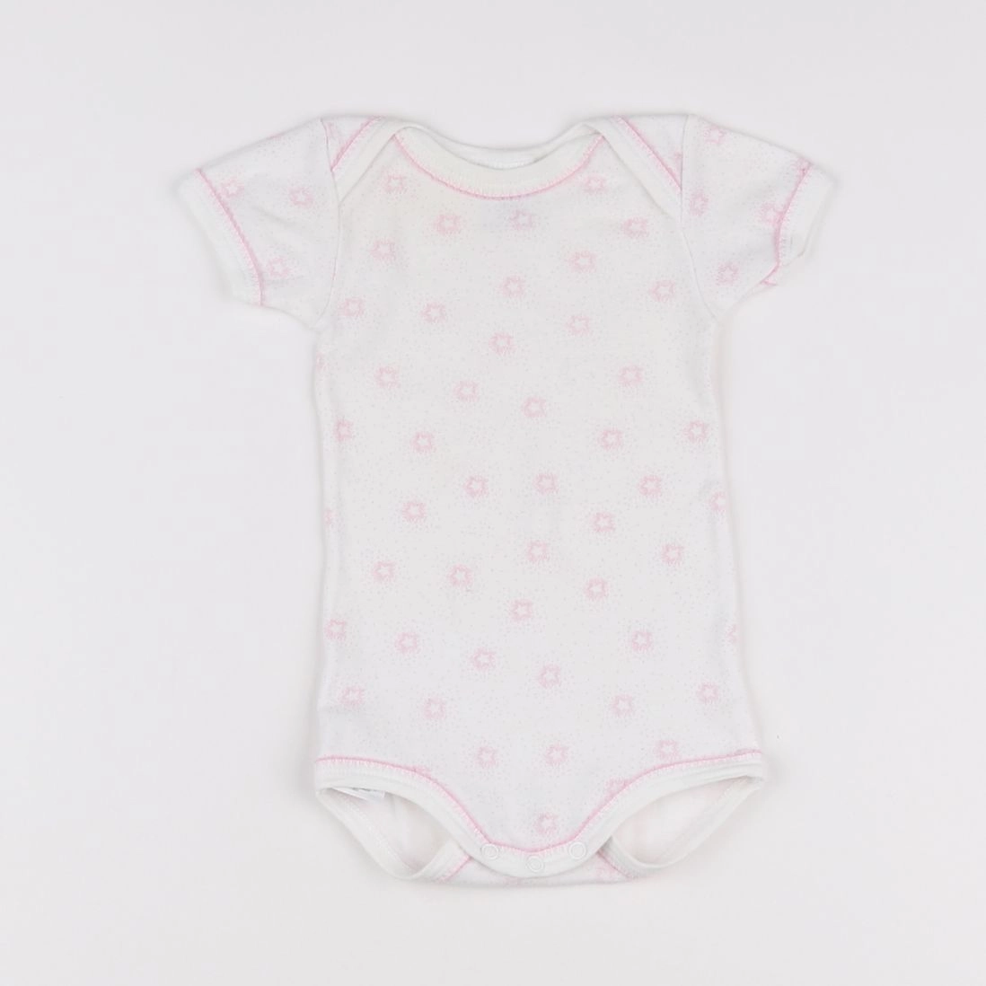 Petit Bateau - body blanc, rose - 3 mois