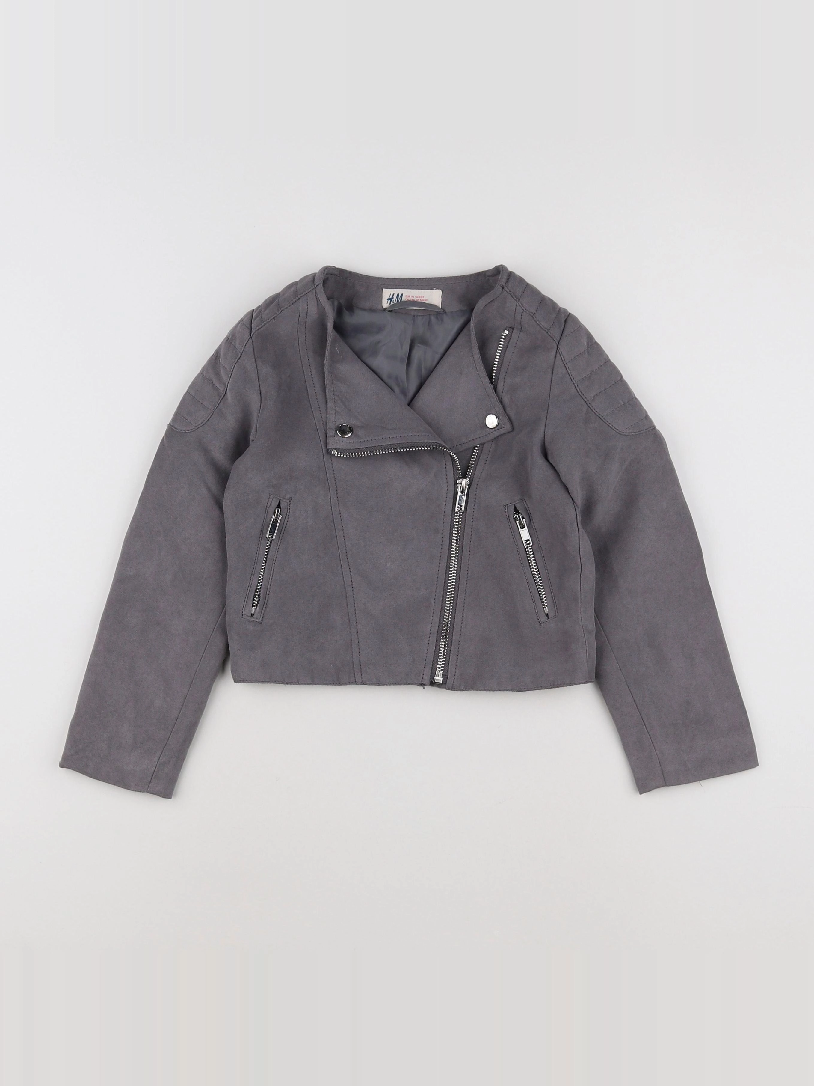H&M - veste simili cuir gris - 5/6 ans