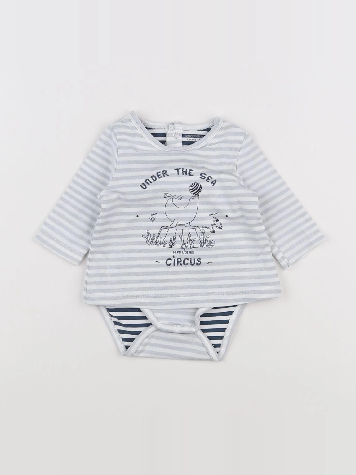 Vertbaudet - body tee-shirt blanc, gris - 1 mois