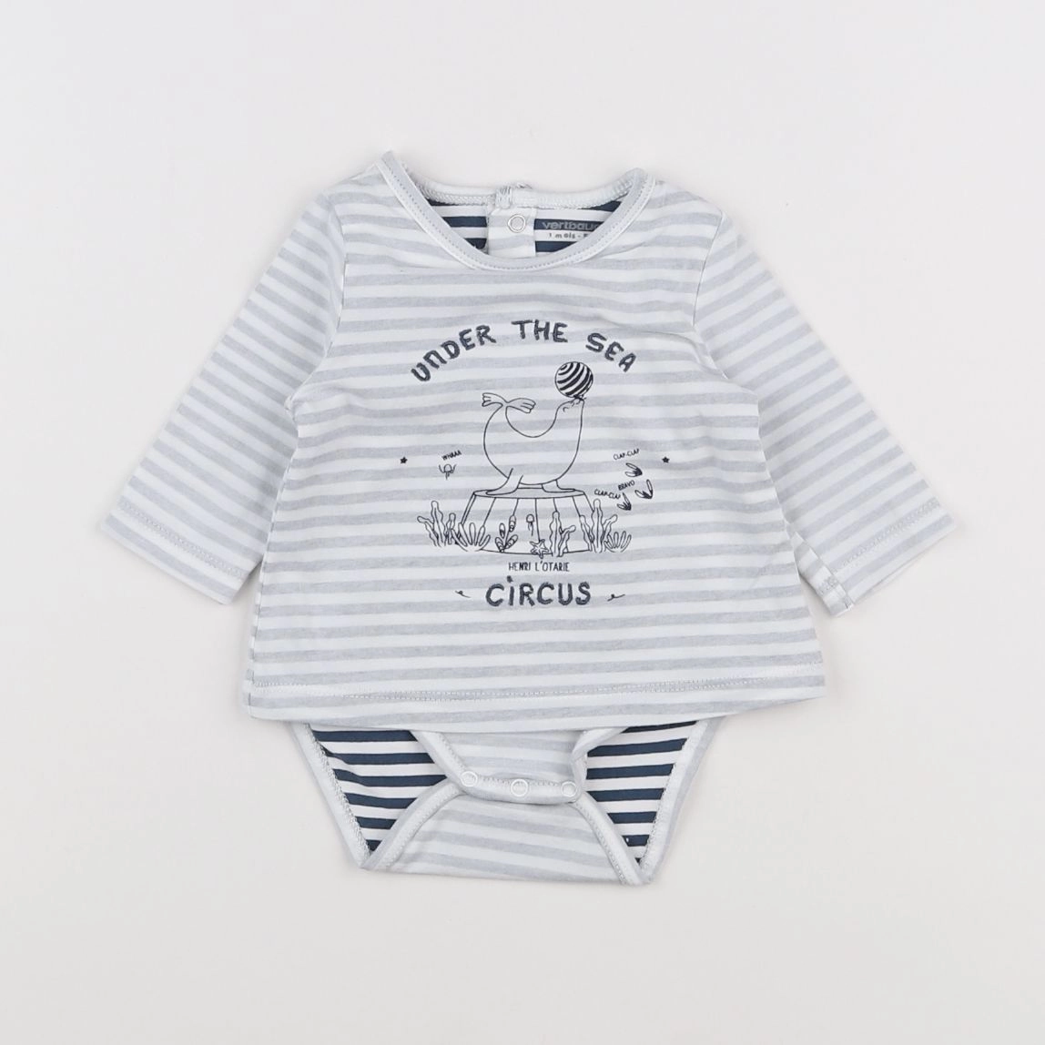 Vertbaudet - body tee-shirt blanc, gris - 1 mois
