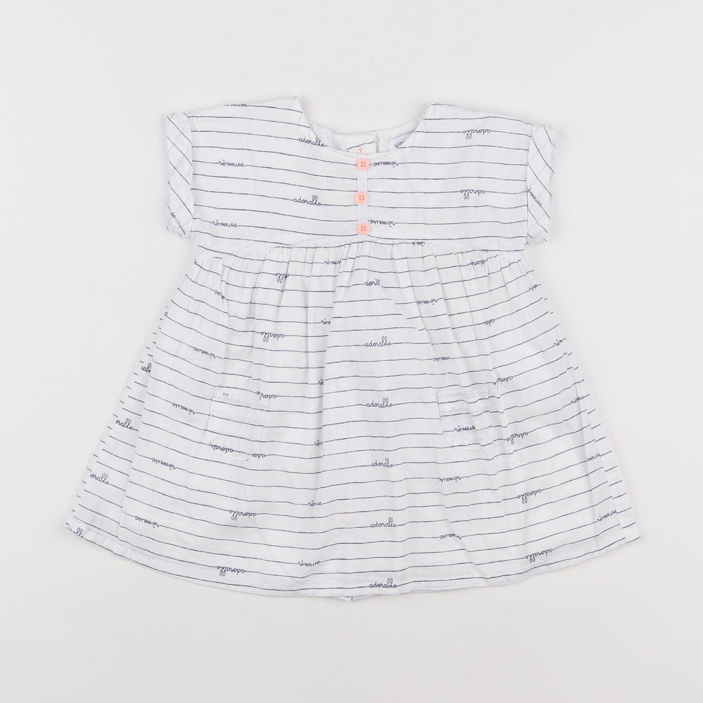 Vertbaudet - robe blanc, bleu - 6 mois