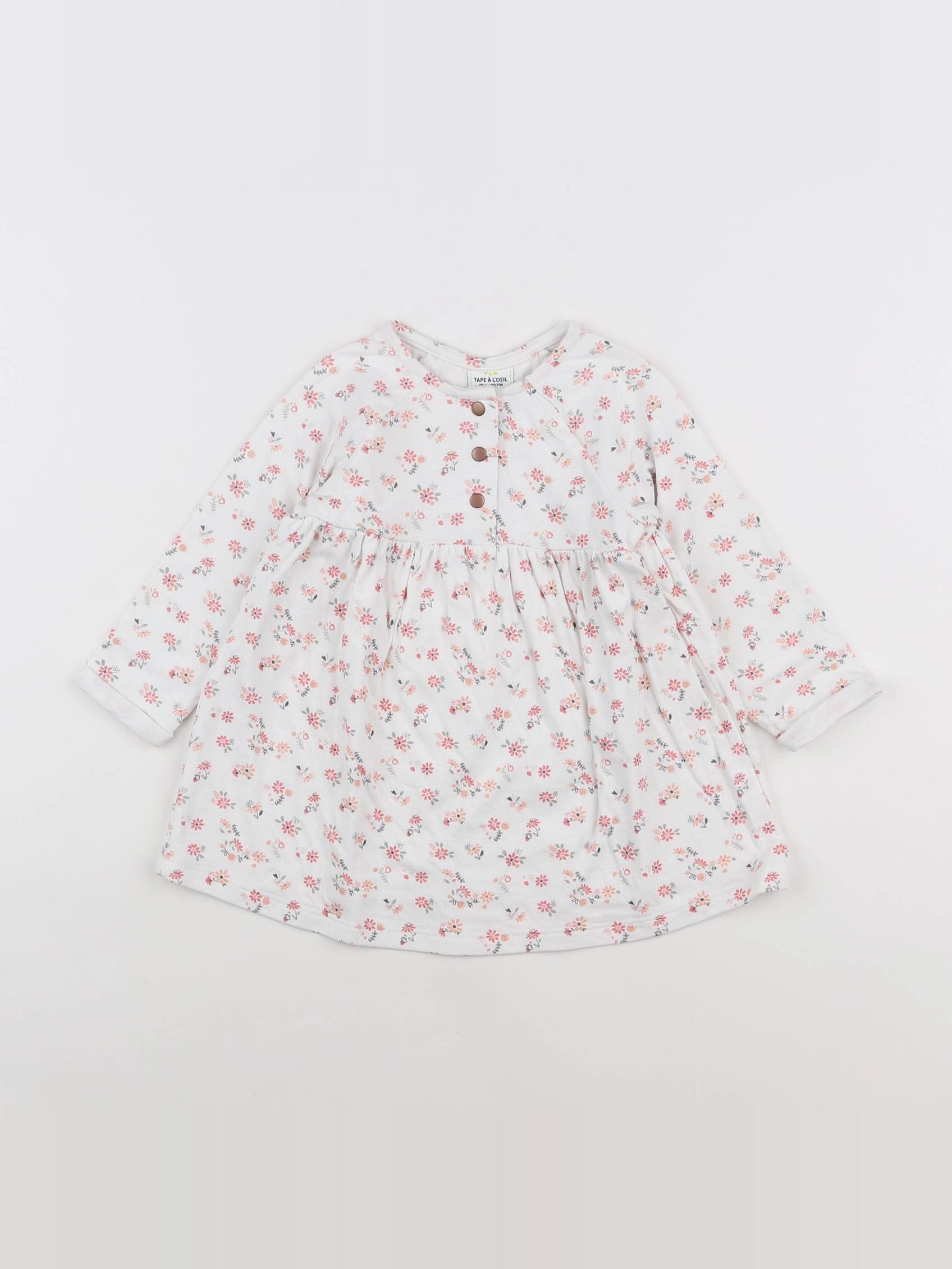Tape à l'oeil - robe blanc, rose - 18 mois