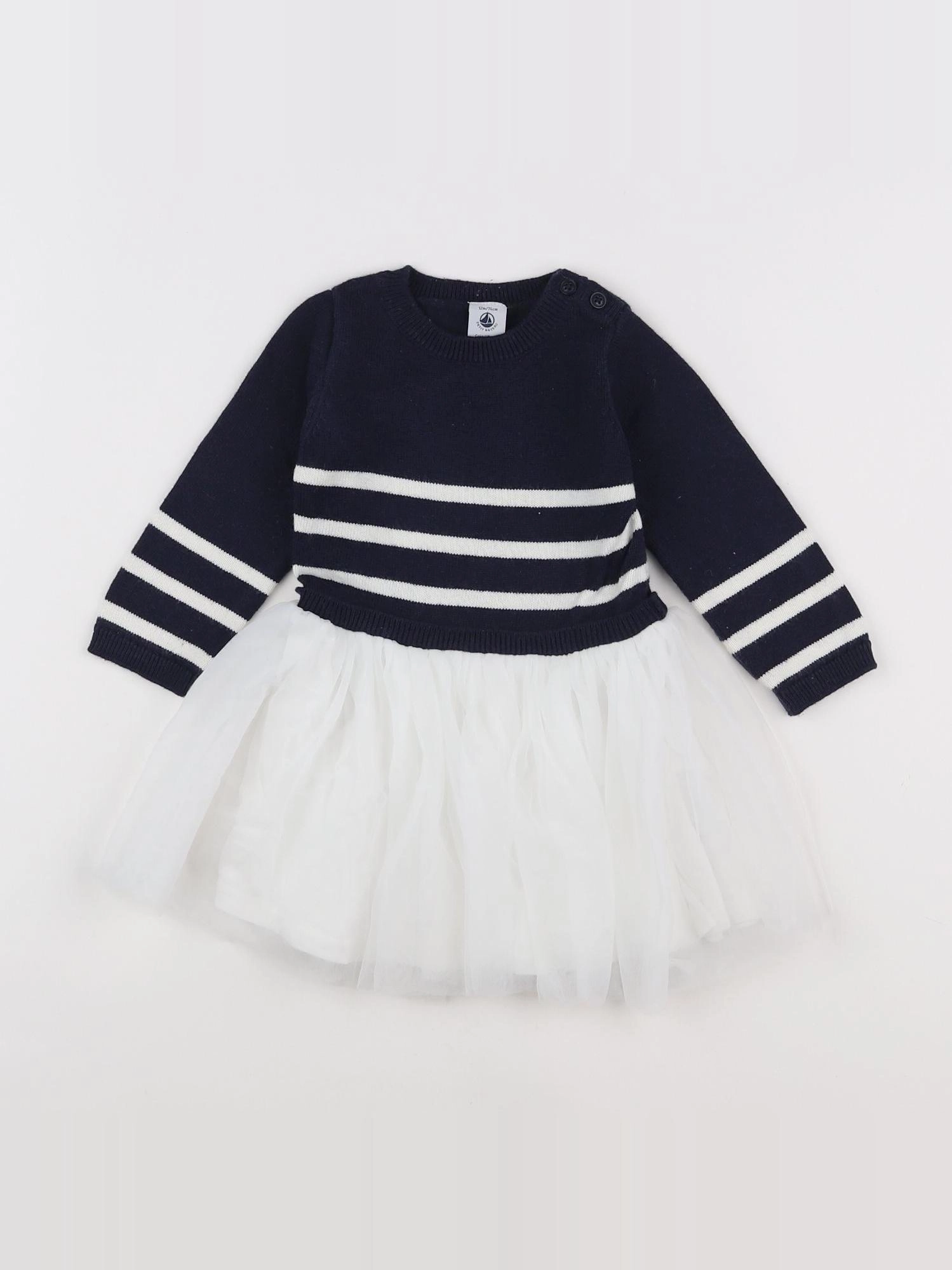Petit Bateau - robe bleu, blanc - 12 mois