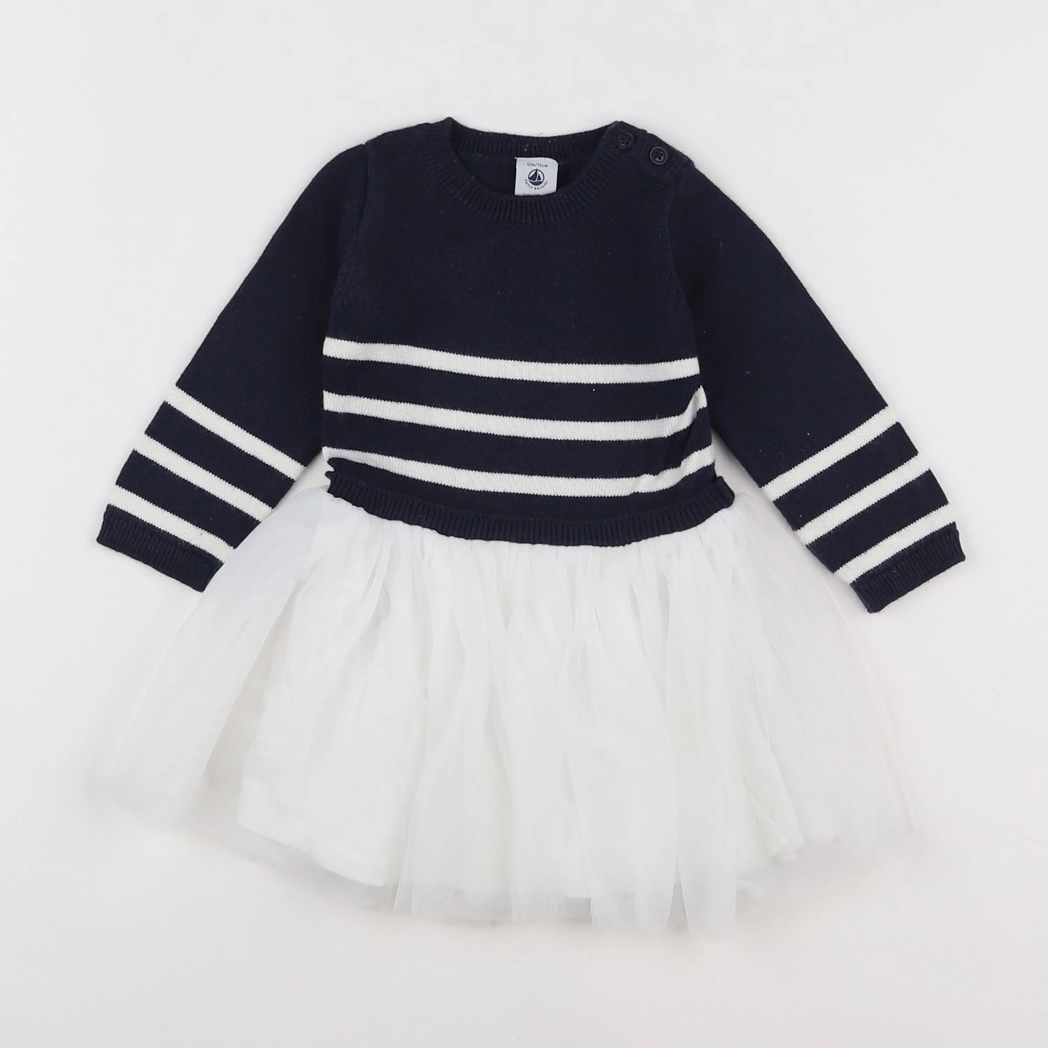 Petit Bateau - robe bleu, blanc - 12 mois
