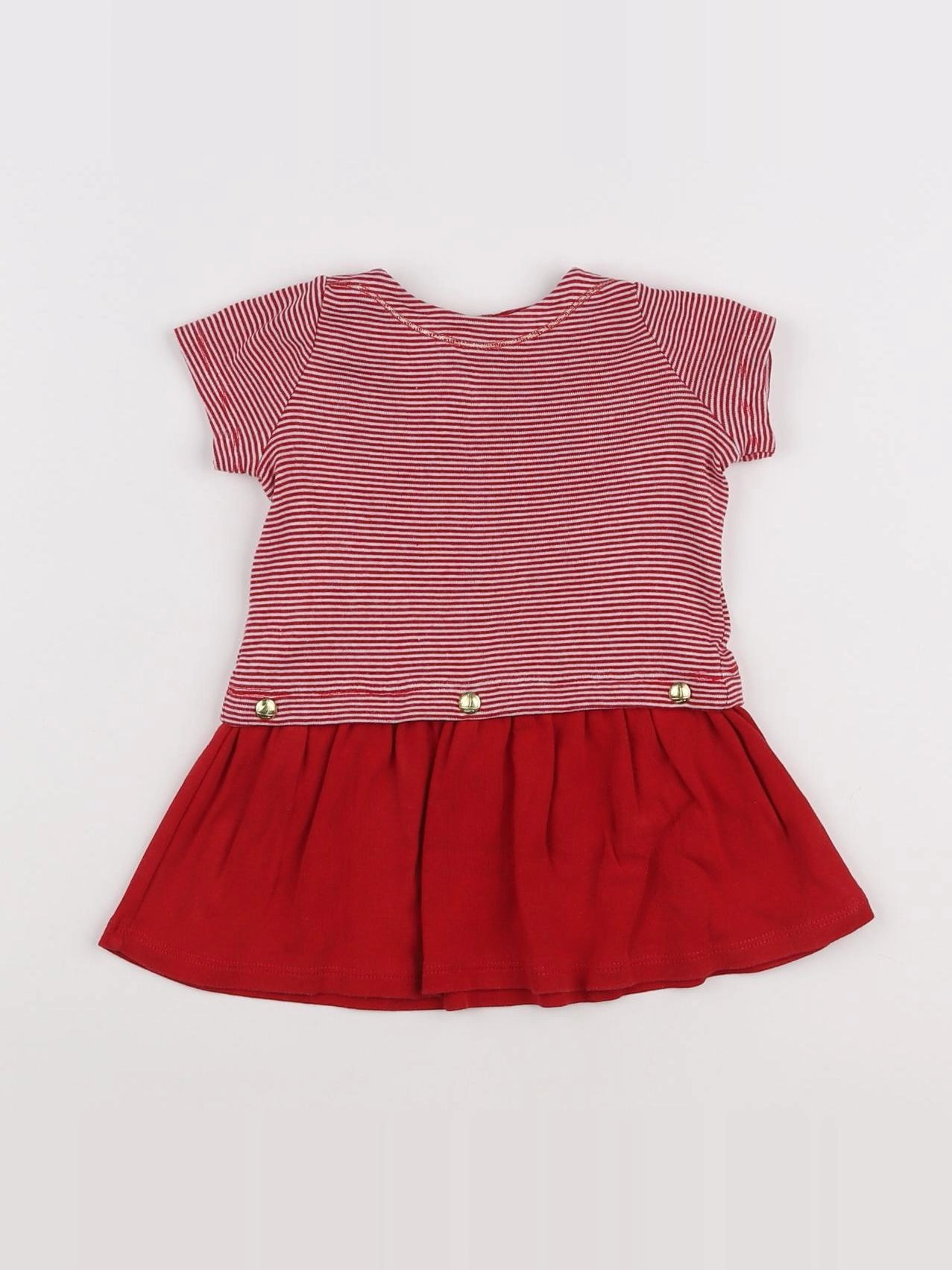 Petit Bateau - robe blanc, rouge - 6 mois