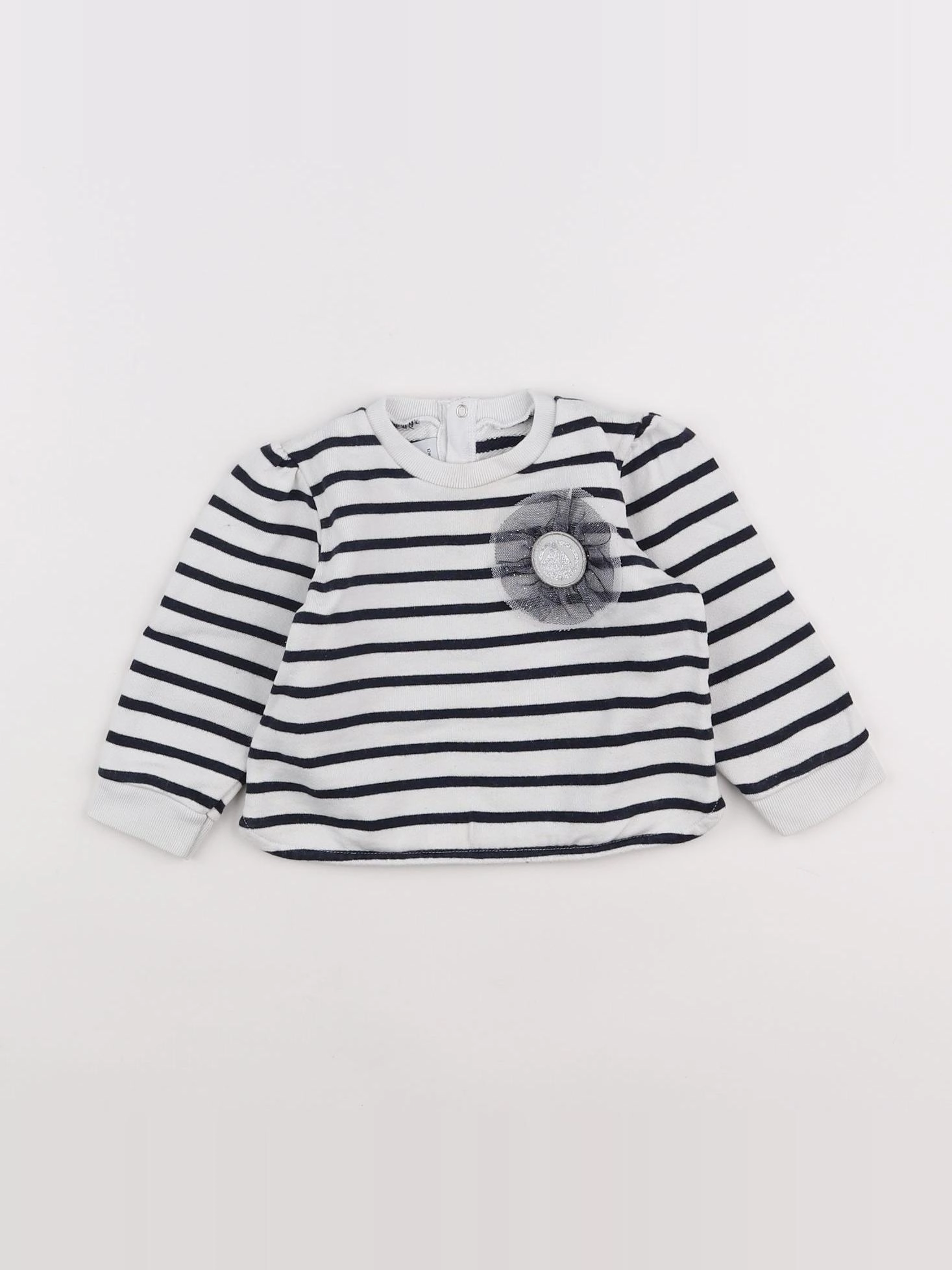 Petit Bateau - sweat bleu, blanc - 12 mois