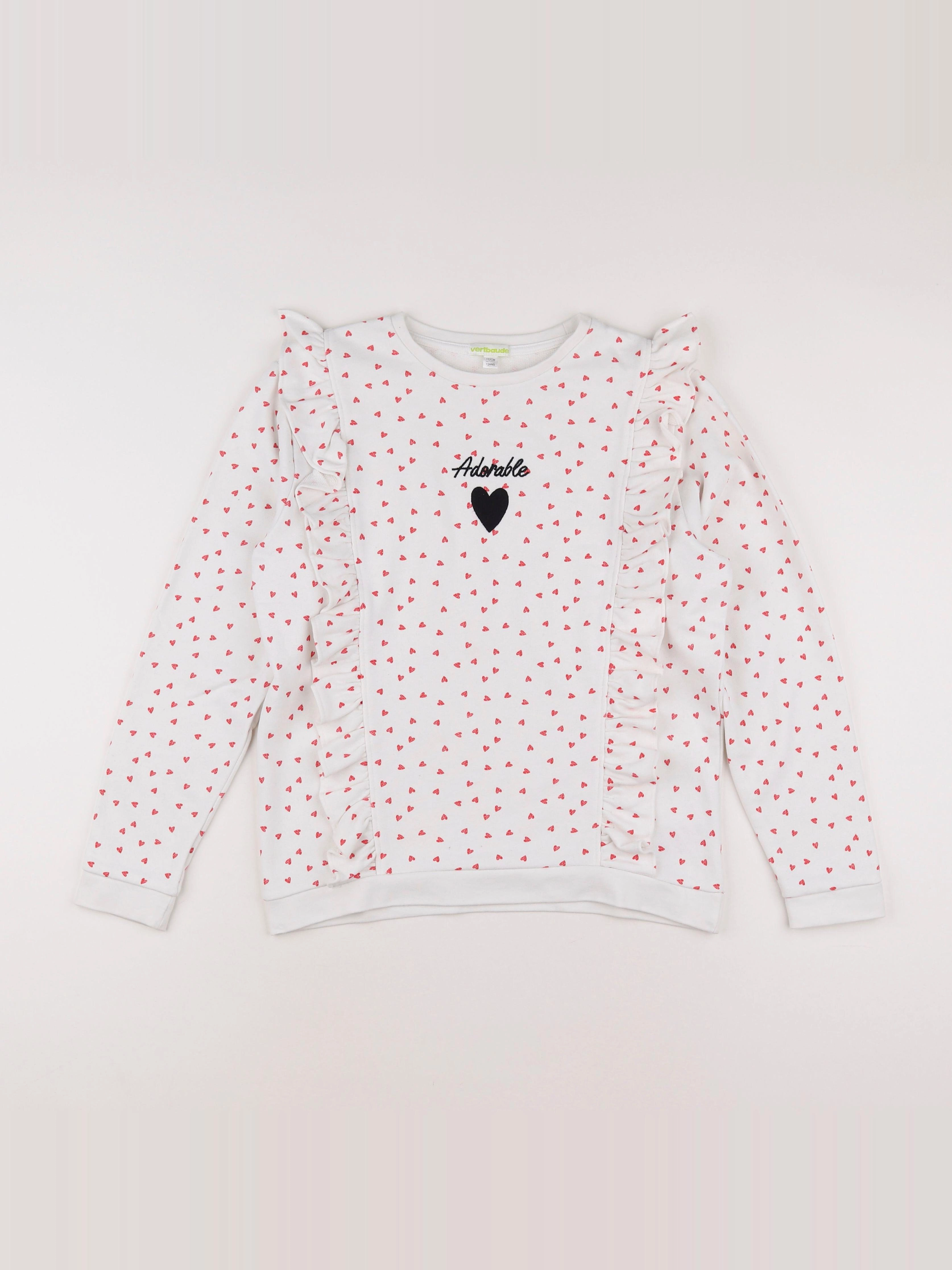 Vertbaudet - sweat blanc, rouge - 12 ans