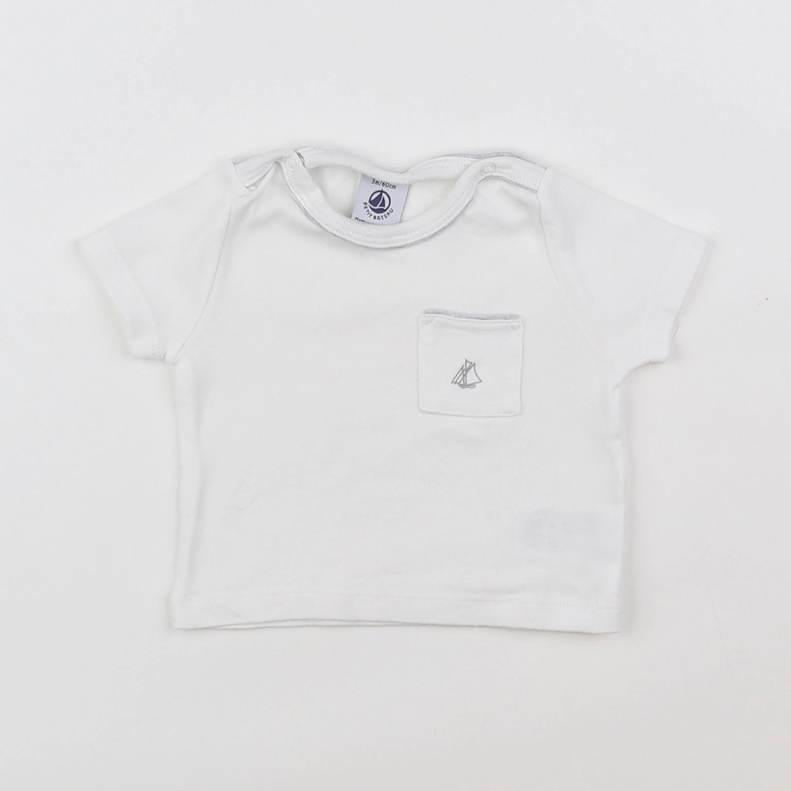 Petit Bateau - maillot de corps blanc, gris - 3 mois