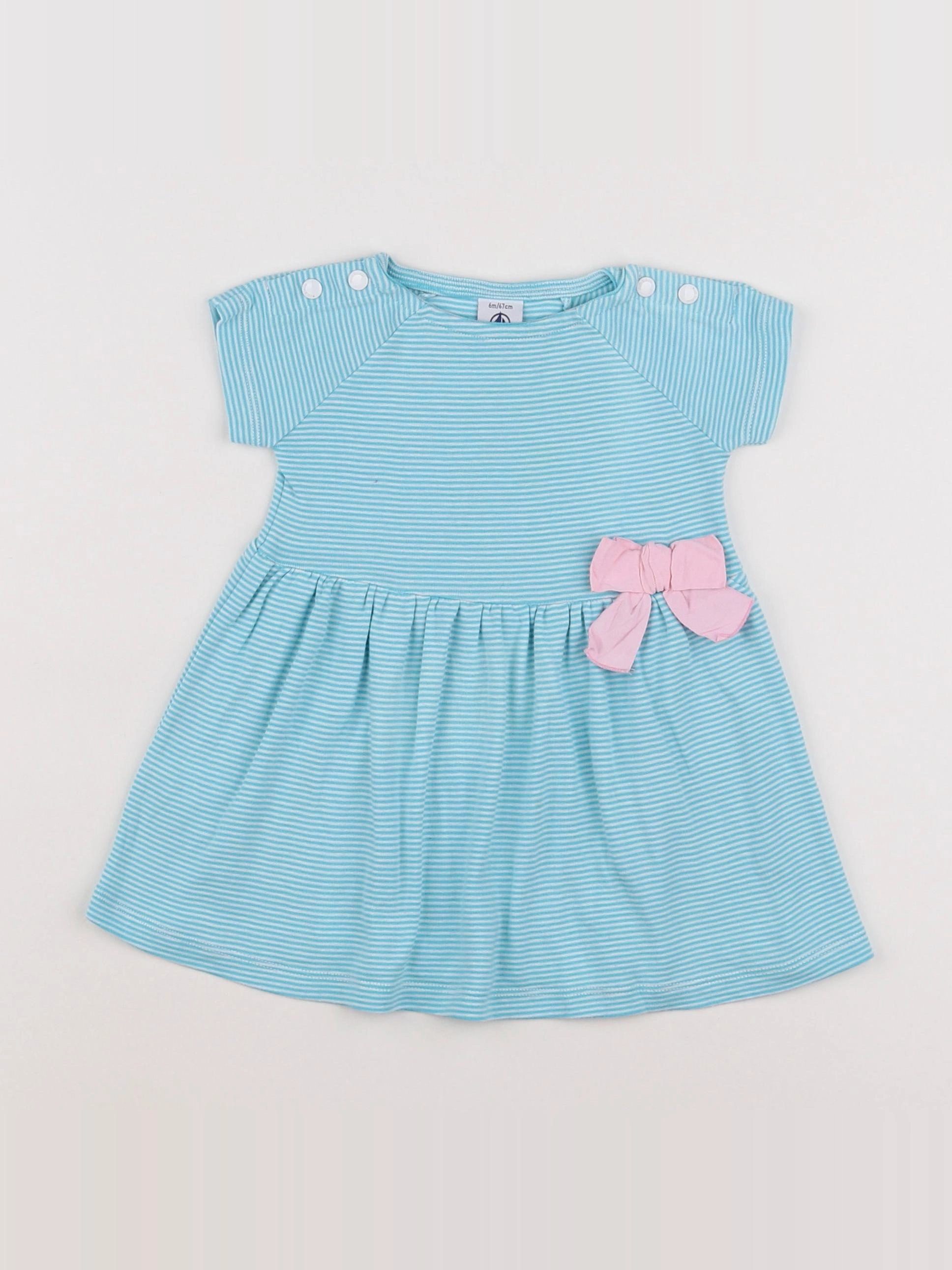Petit Bateau - robe bleu, rose - 6 mois