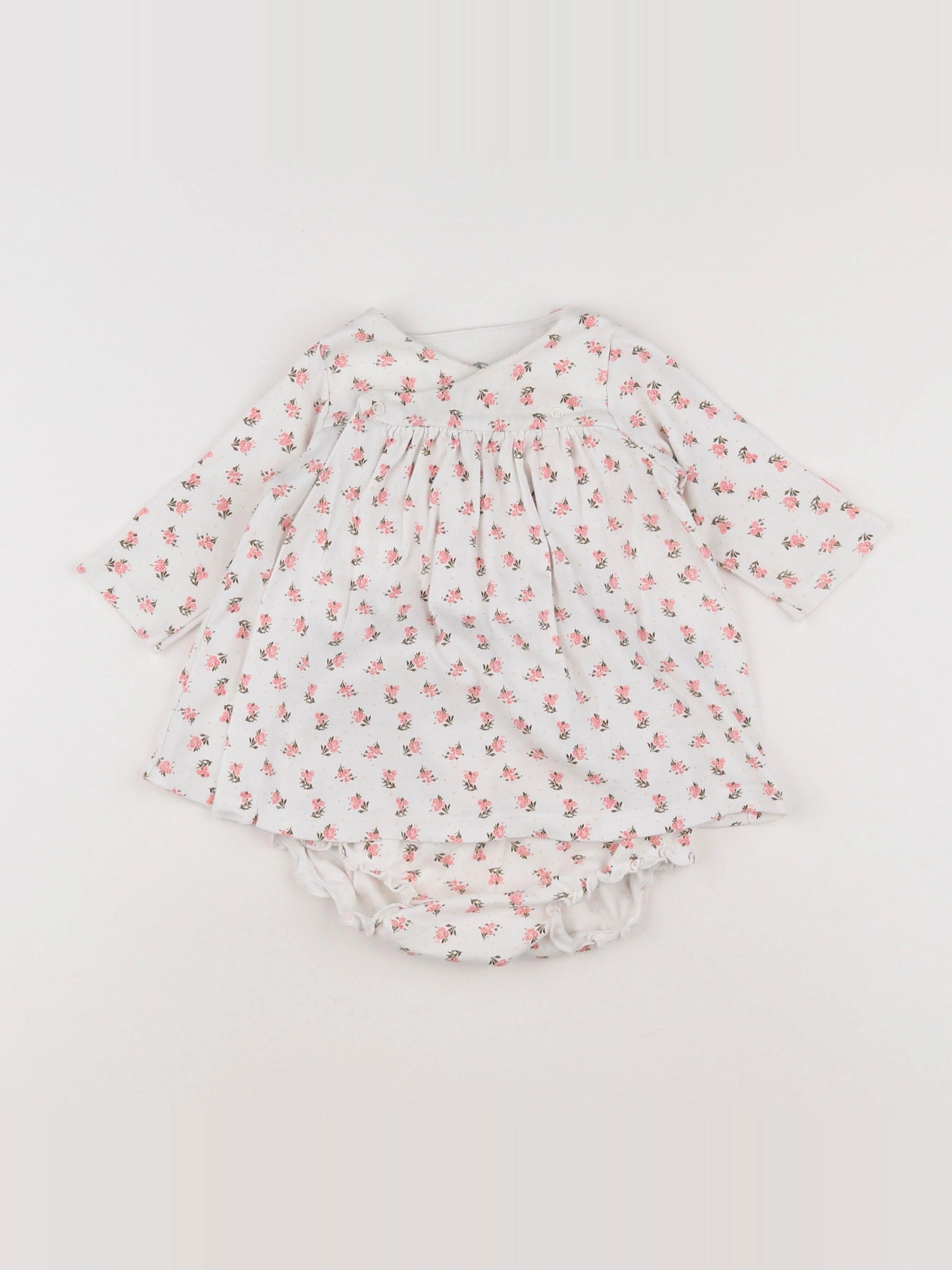 Petit Bateau - robe blanc, rose - 6 mois