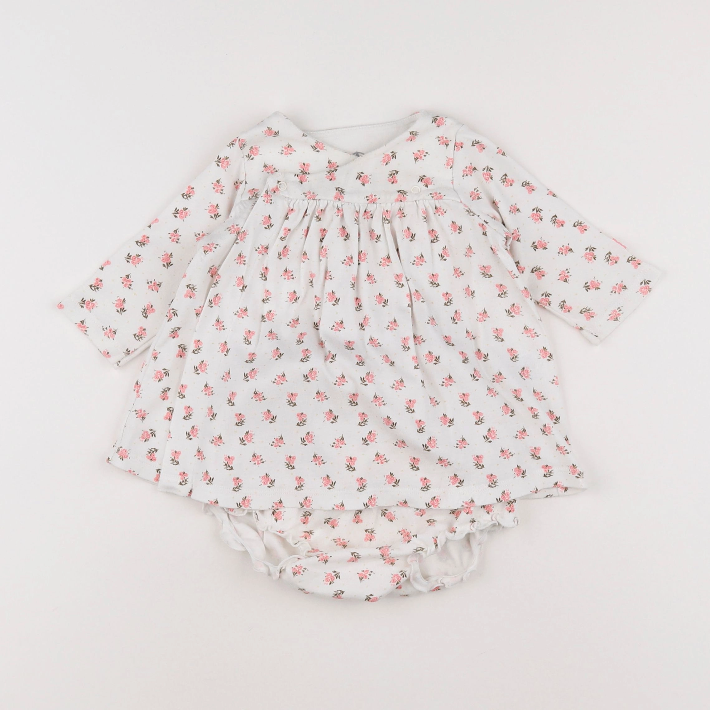 Petit Bateau - robe blanc, rose - 6 mois