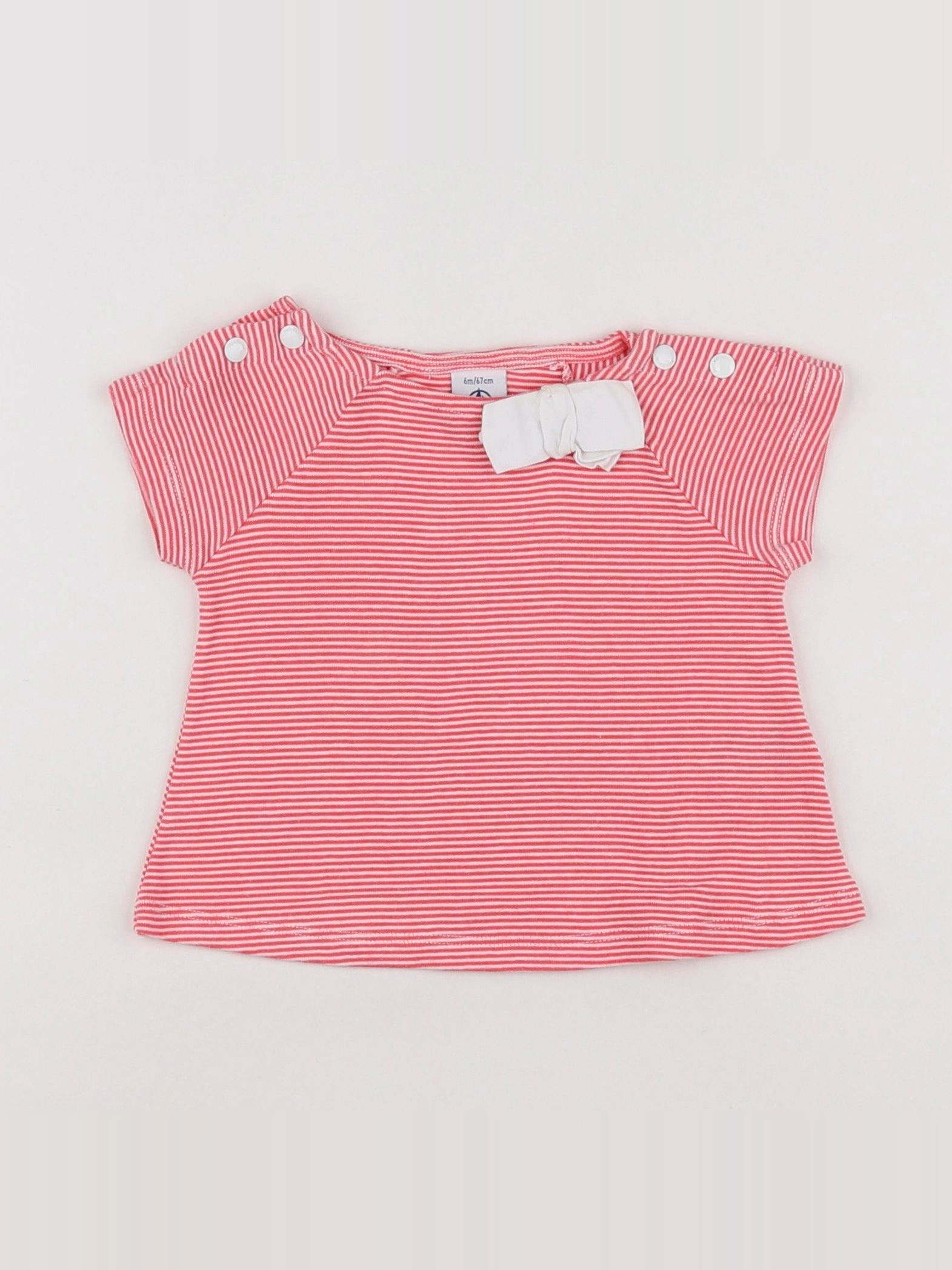 Petit Bateau - tee-shirt blanc, rose - 6 mois