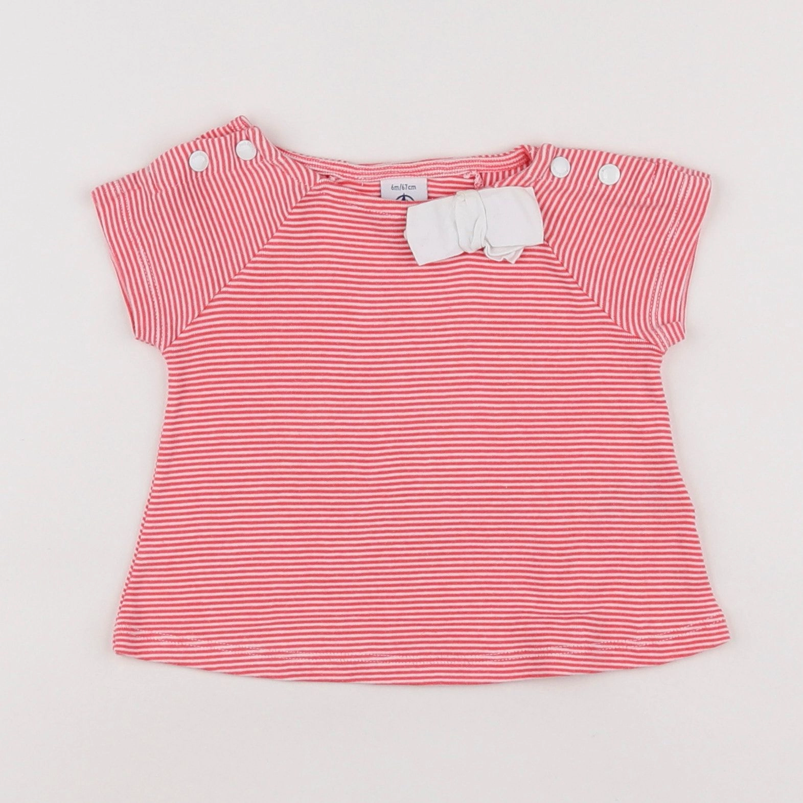 Petit Bateau - tee-shirt blanc, rose - 6 mois