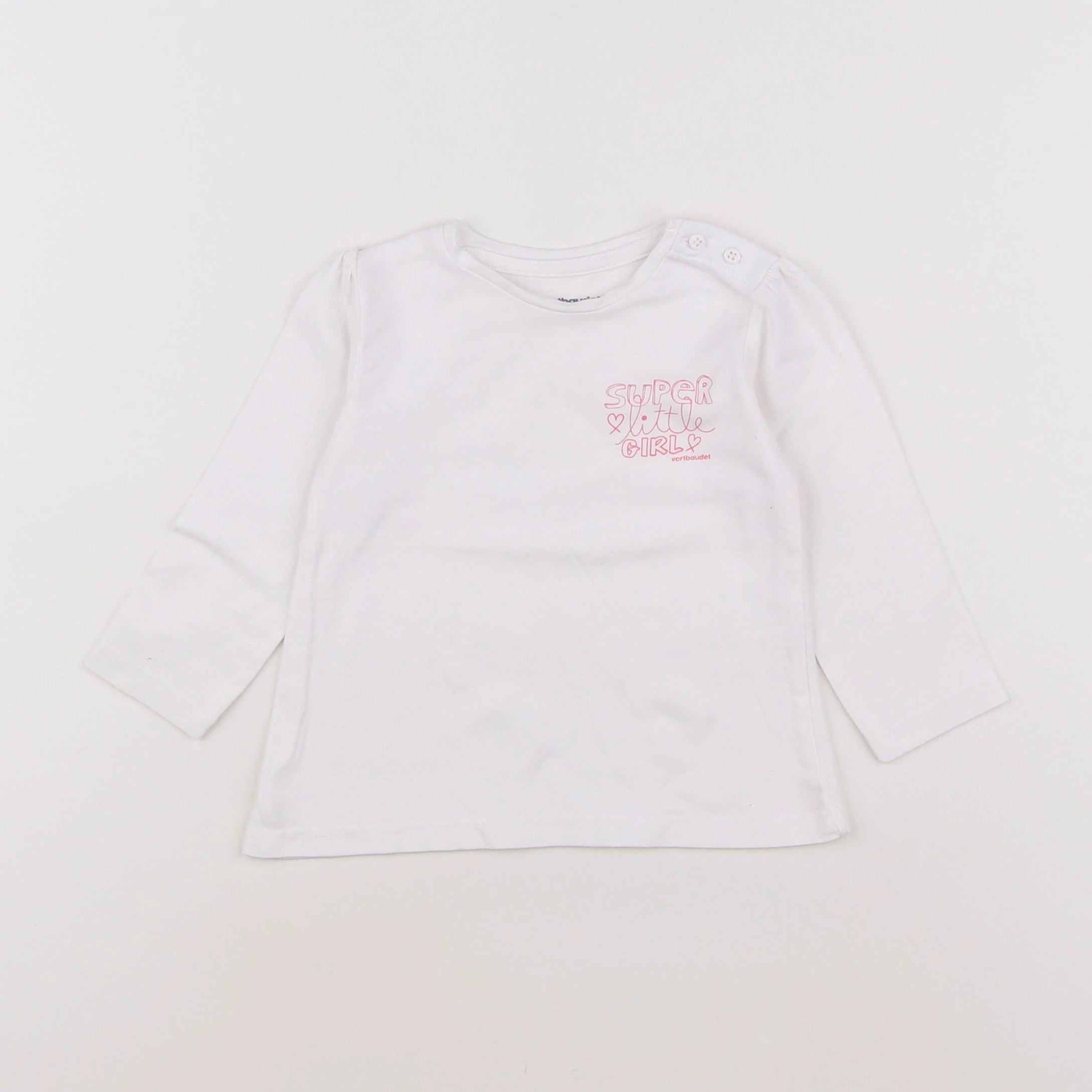 Vertbaudet - tee-shirt blanc, rose - 9 mois