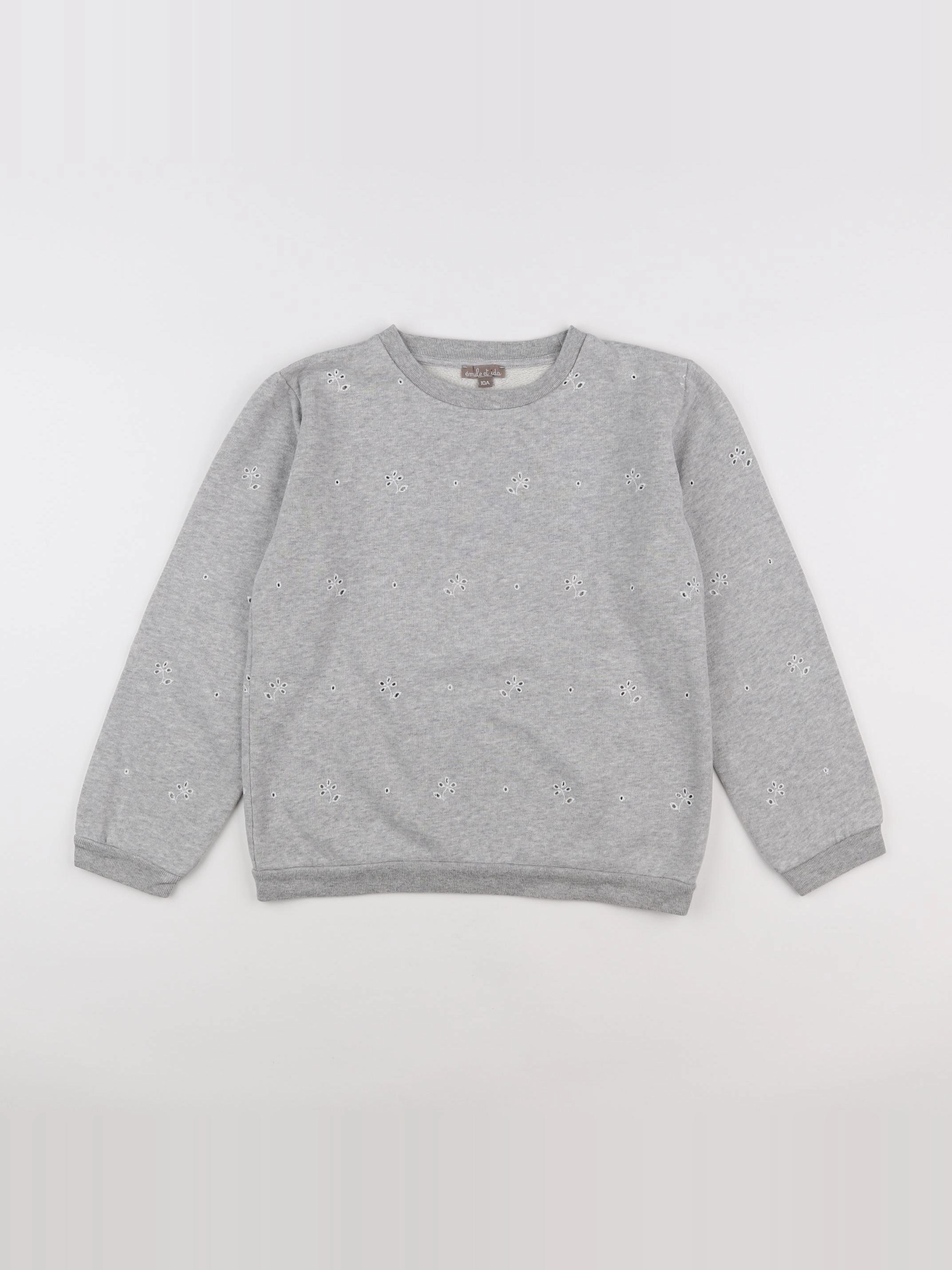 Emile et Ida - sweat gris, blanc - 10 ans