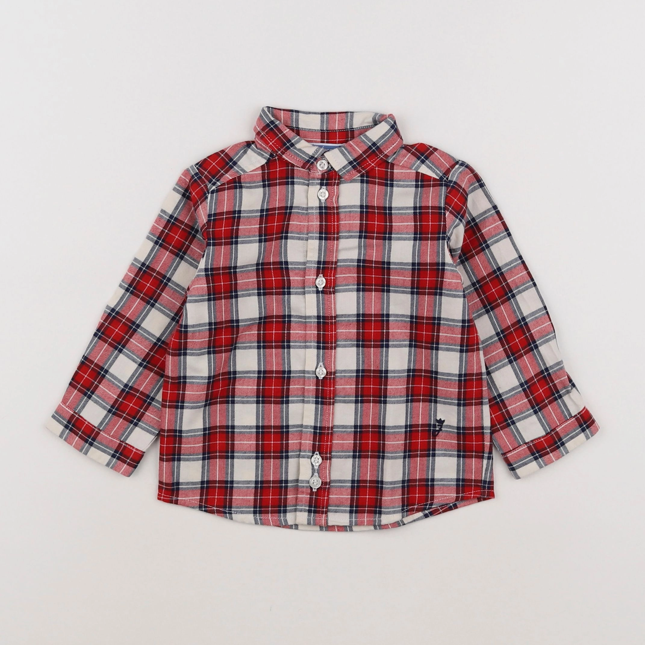 Jacadi - chemise bleu, rouge - 12 mois