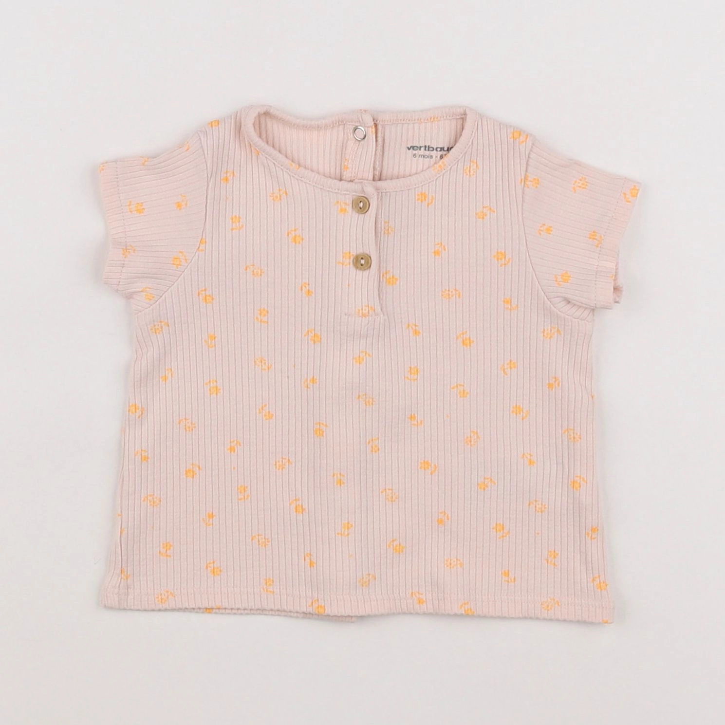Vertbaudet - tee-shirt orange, rose - 6 mois