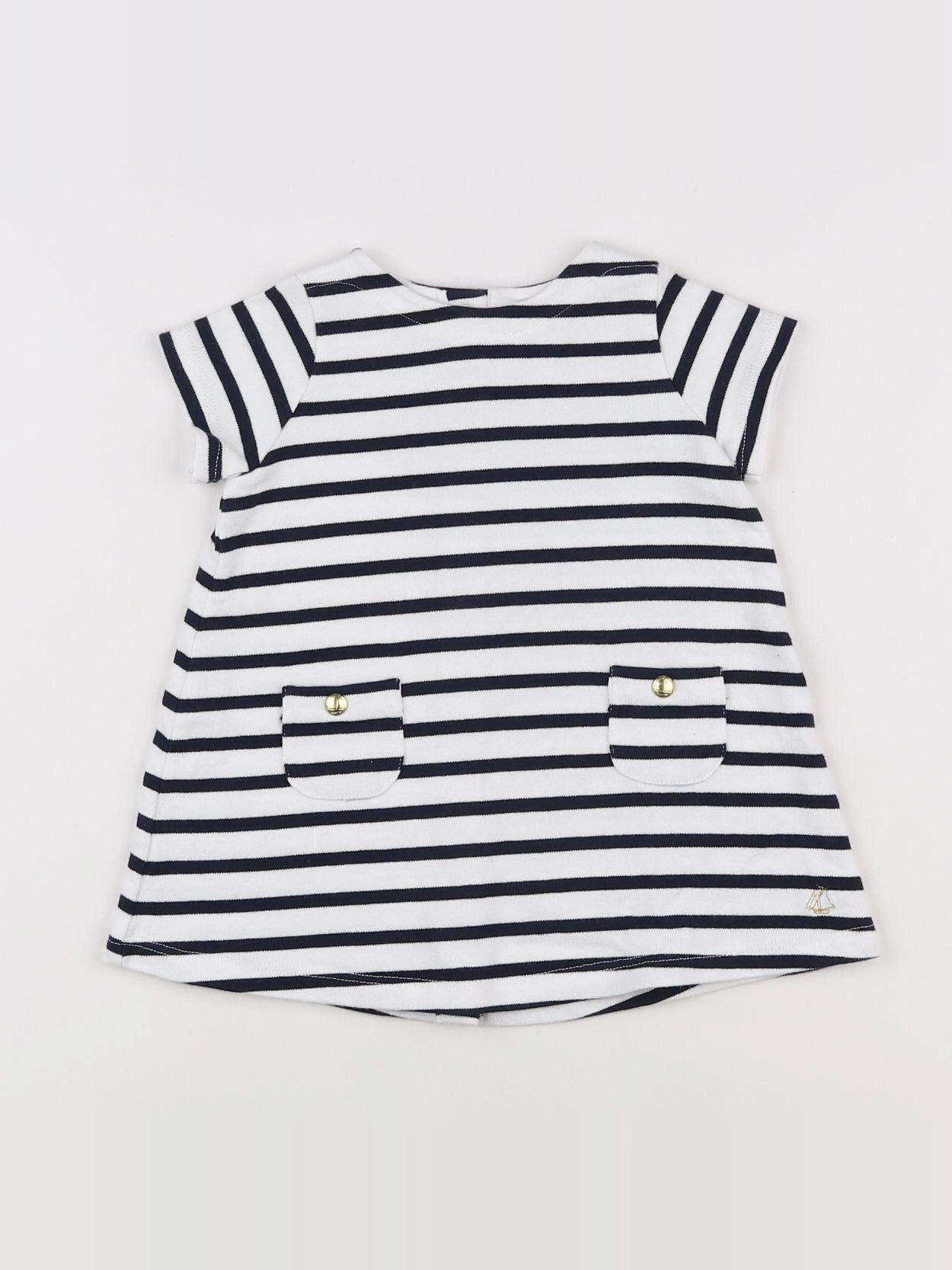 Petit Bateau - robe blanc, bleu - 6 mois