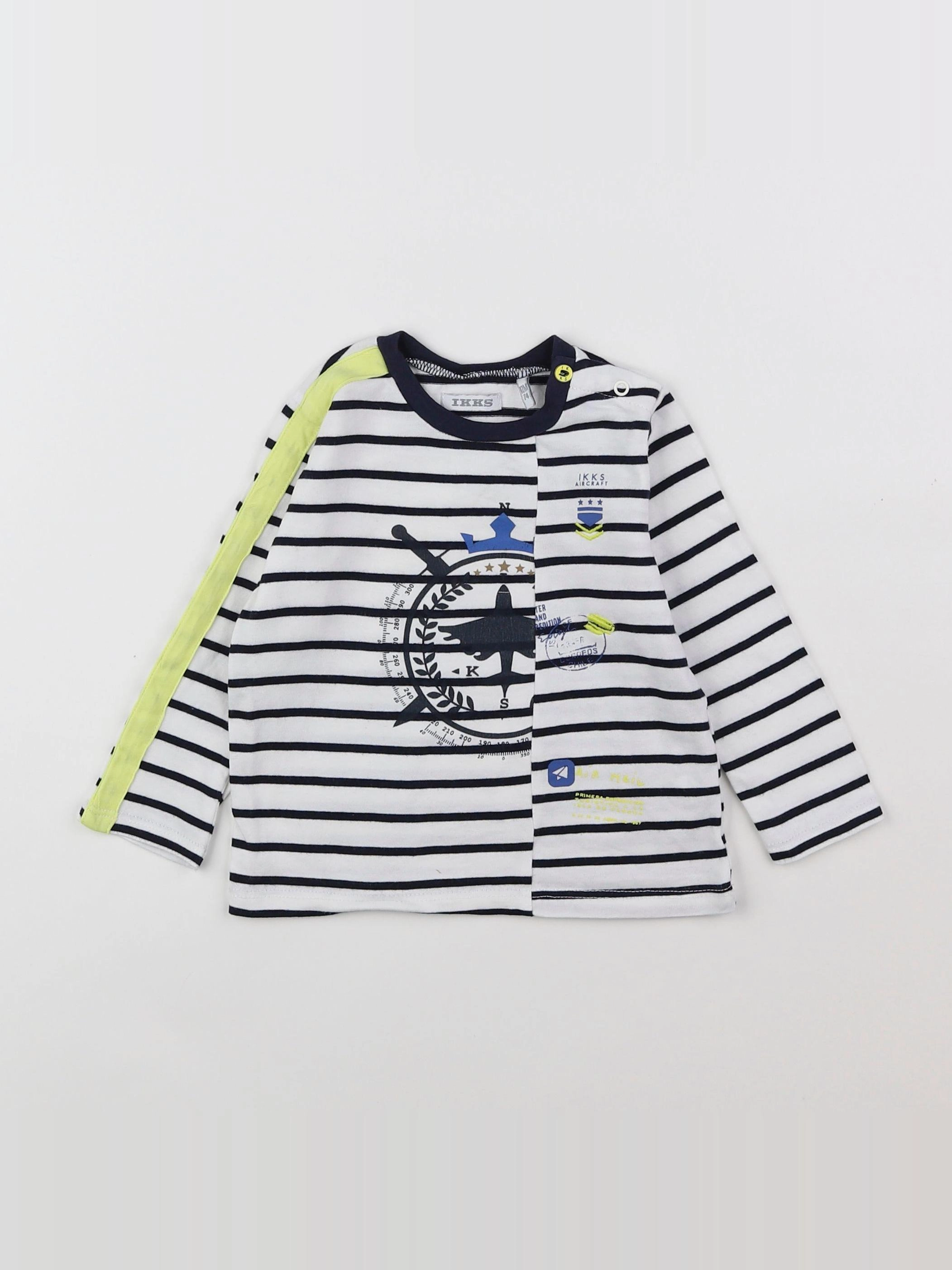 IKKS - tee-shirt blanc, bleu - 12 mois