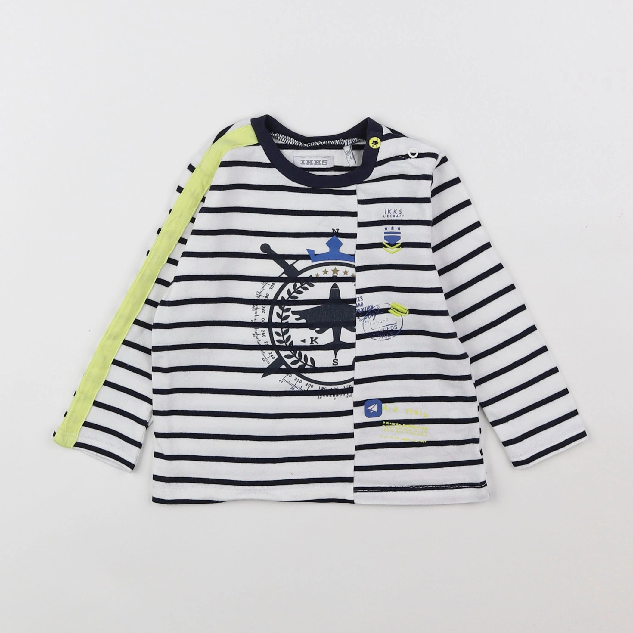 IKKS - tee-shirt blanc, bleu - 12 mois