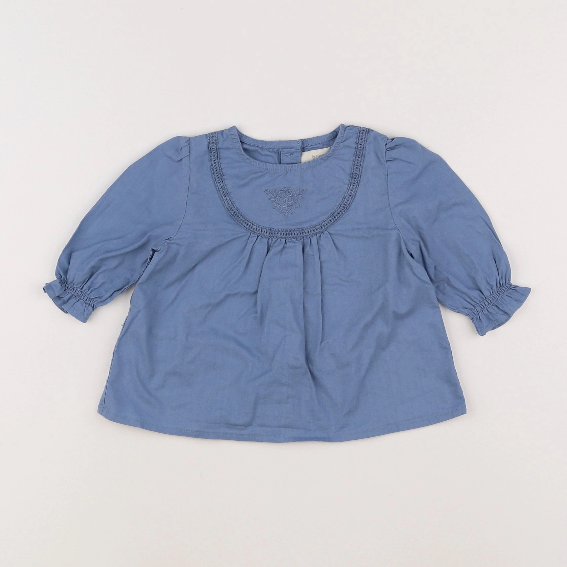 Bonnet à Pompon - blouse bleu - 12 mois