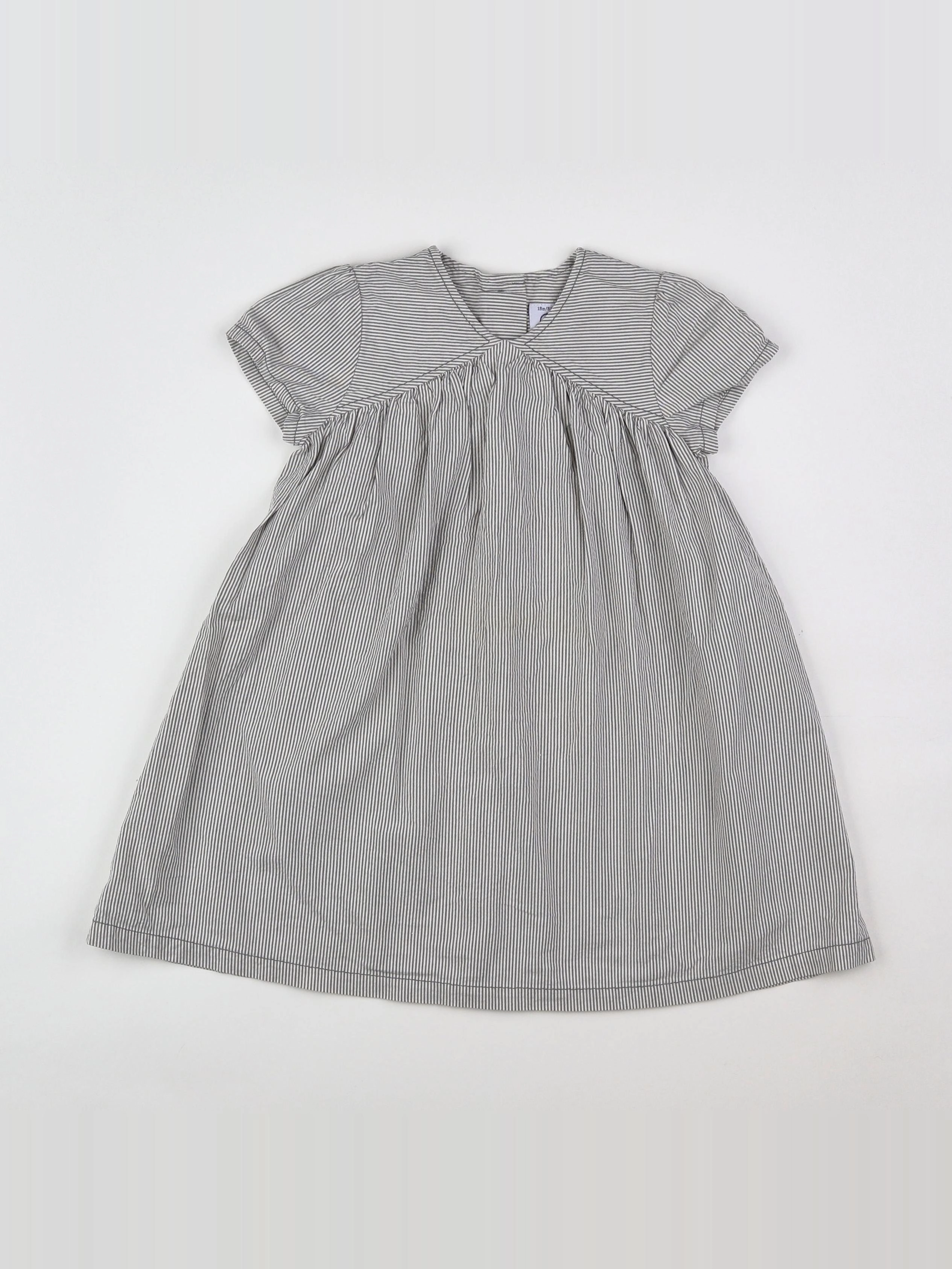Petit Bateau - robe blanc, gris - 18 mois