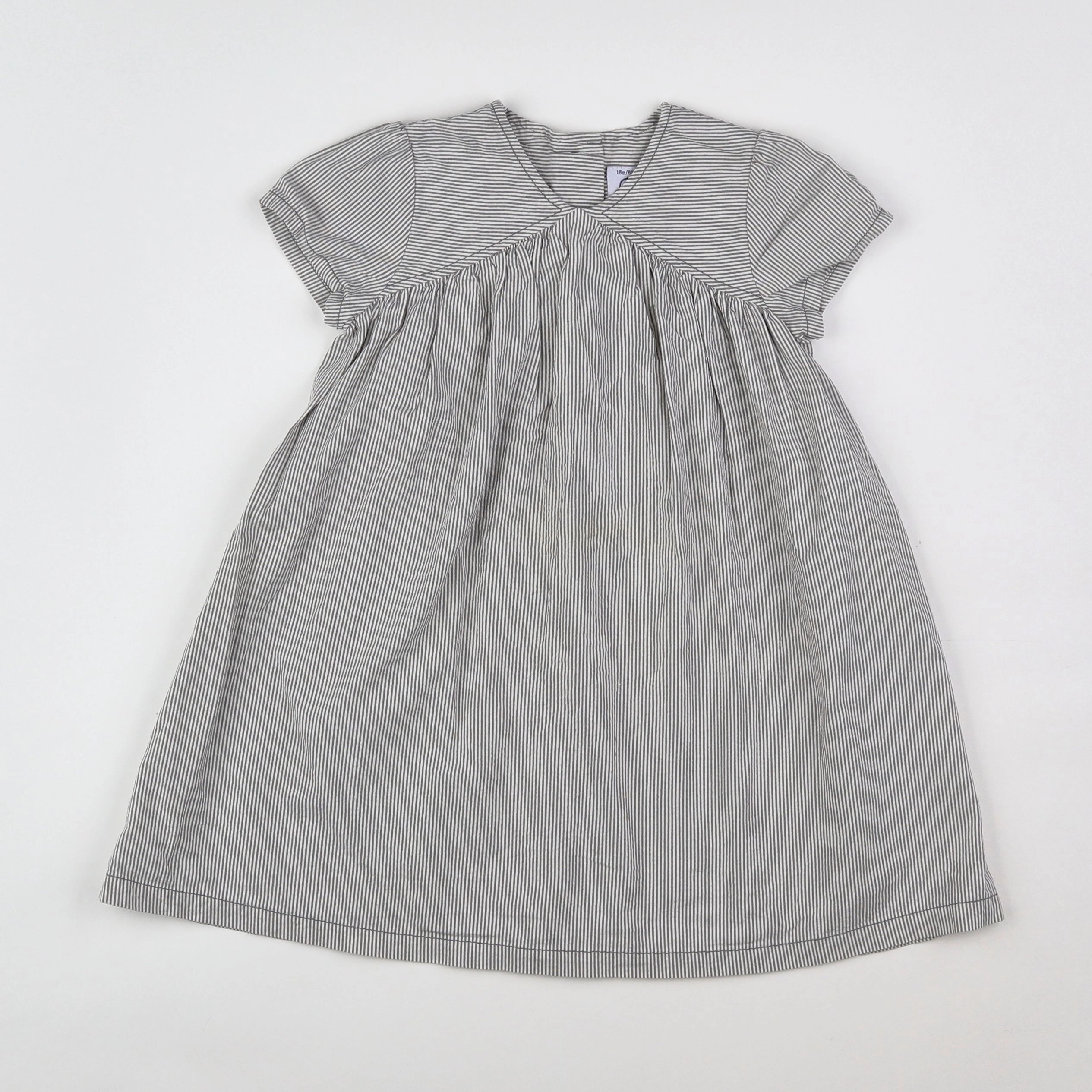 Petit Bateau - robe blanc, gris - 18 mois