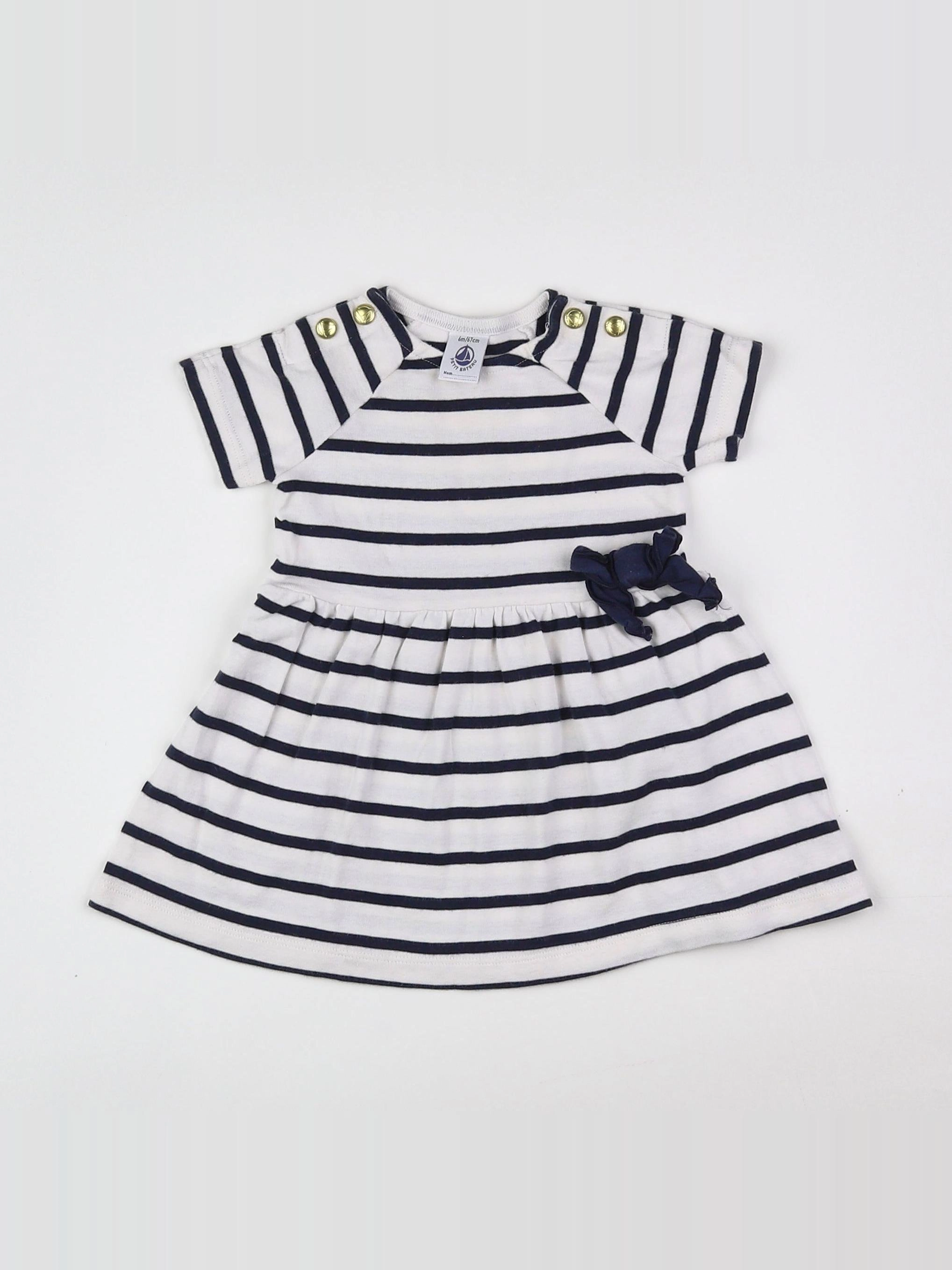 Petit Bateau - robe blanc, bleu - 6 mois