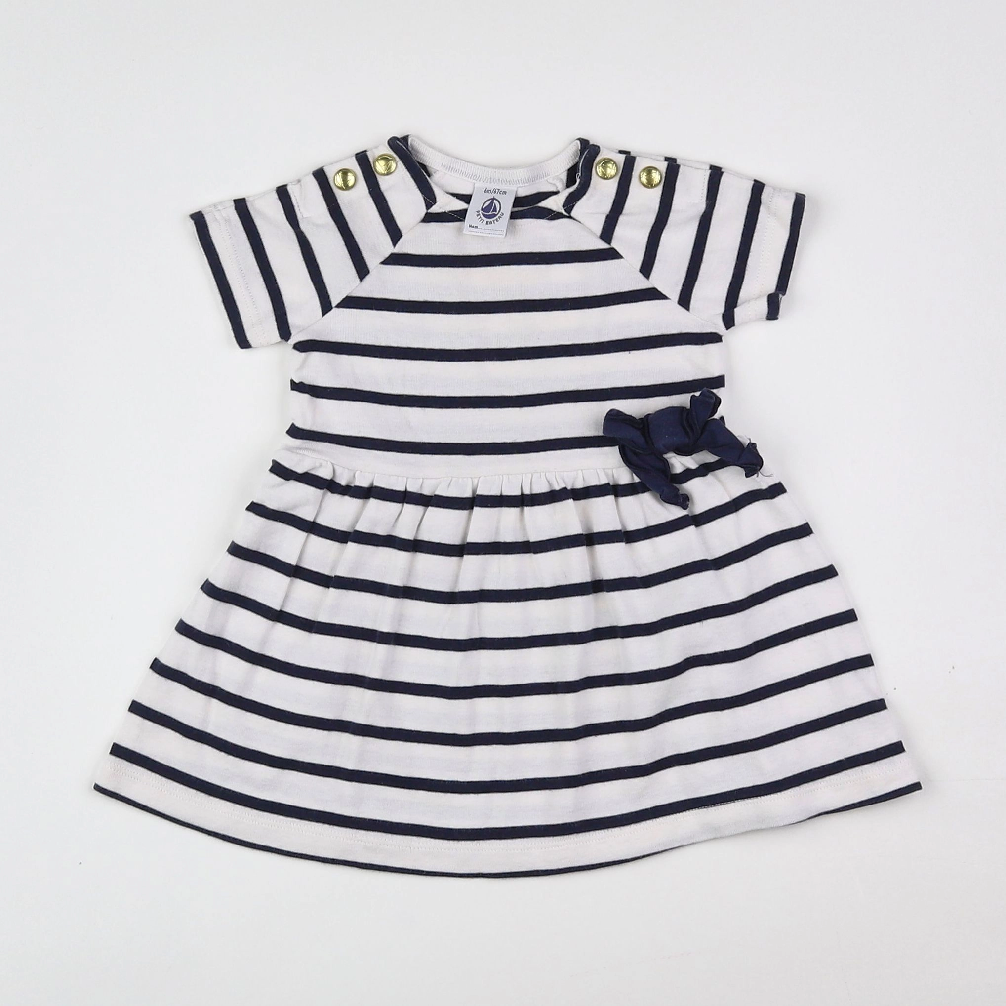 Petit Bateau - robe blanc, bleu - 6 mois