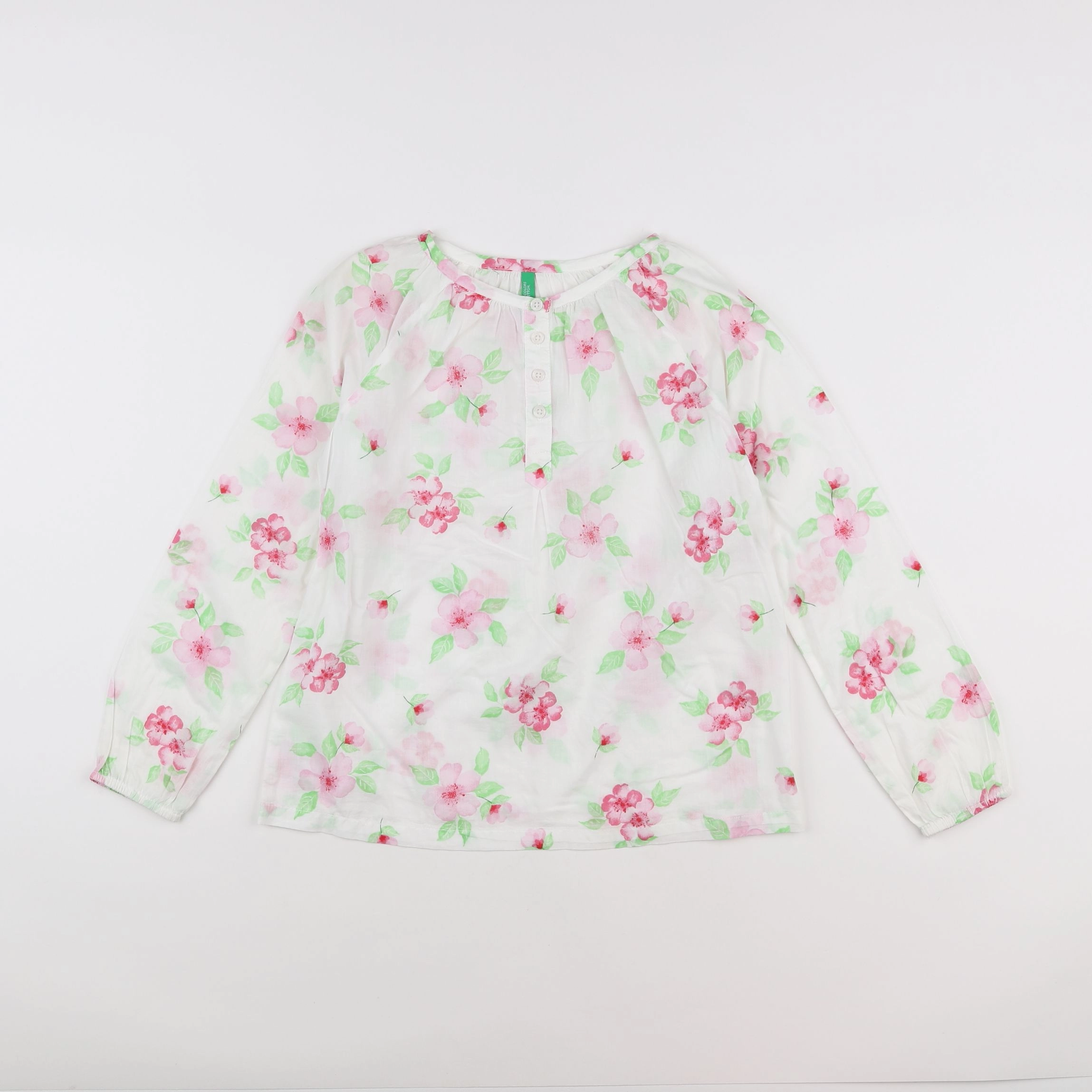 Benetton - blouse blanc, rose - 7/8 ans