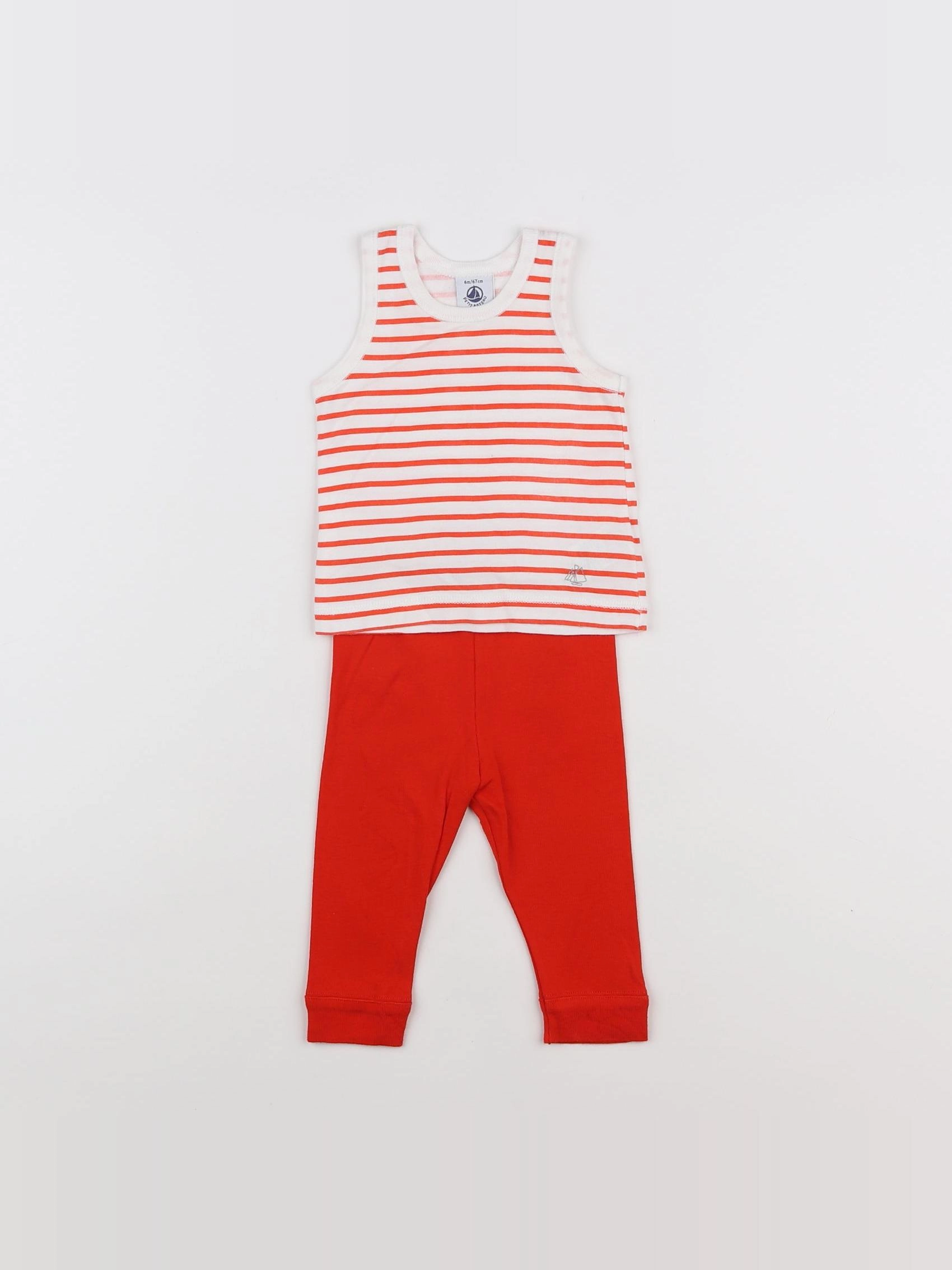 Petit Bateau - pyjama coton orange, blanc - 6 mois