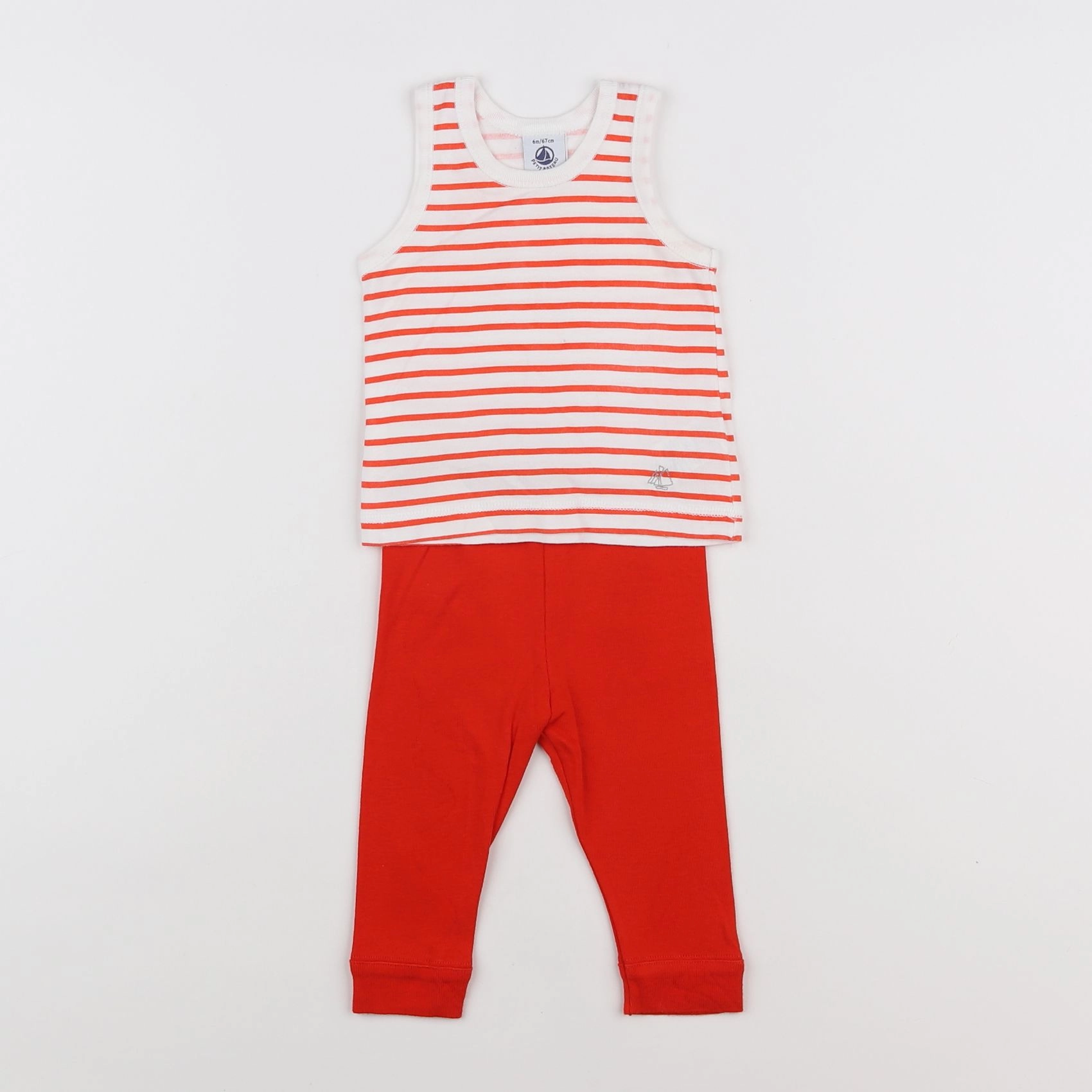 Petit Bateau - pyjama coton orange, blanc - 6 mois