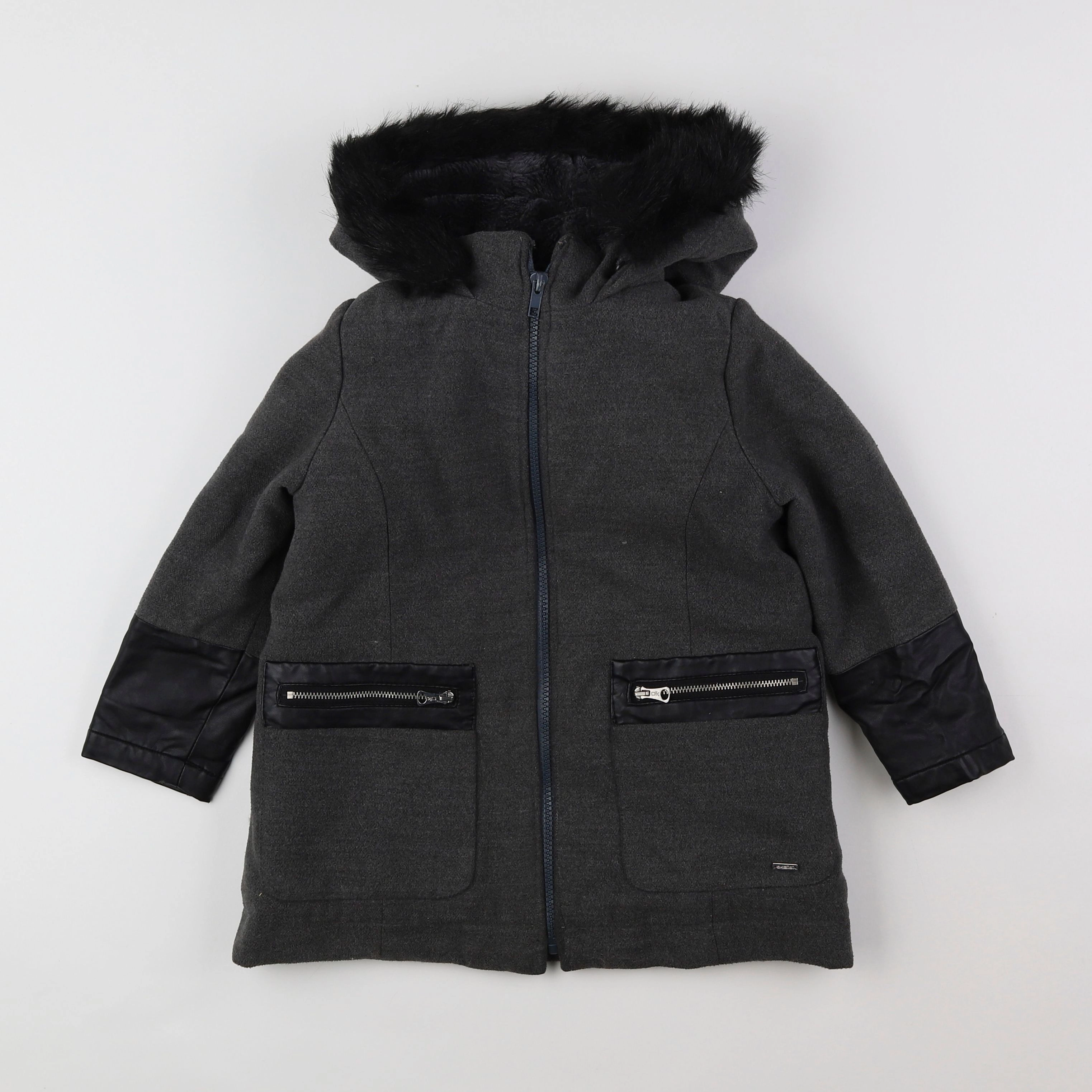 Okaidi - parka gris, noir - 4 ans