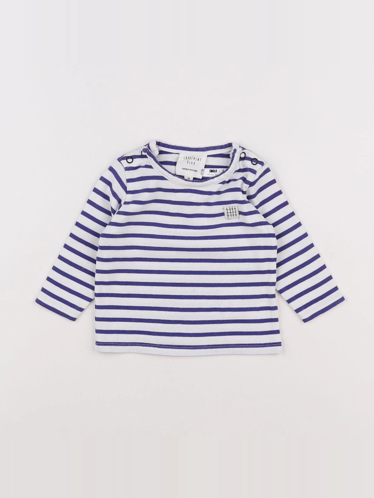 Carrément Beau - tee-shirt blanc, bleu - 3 mois