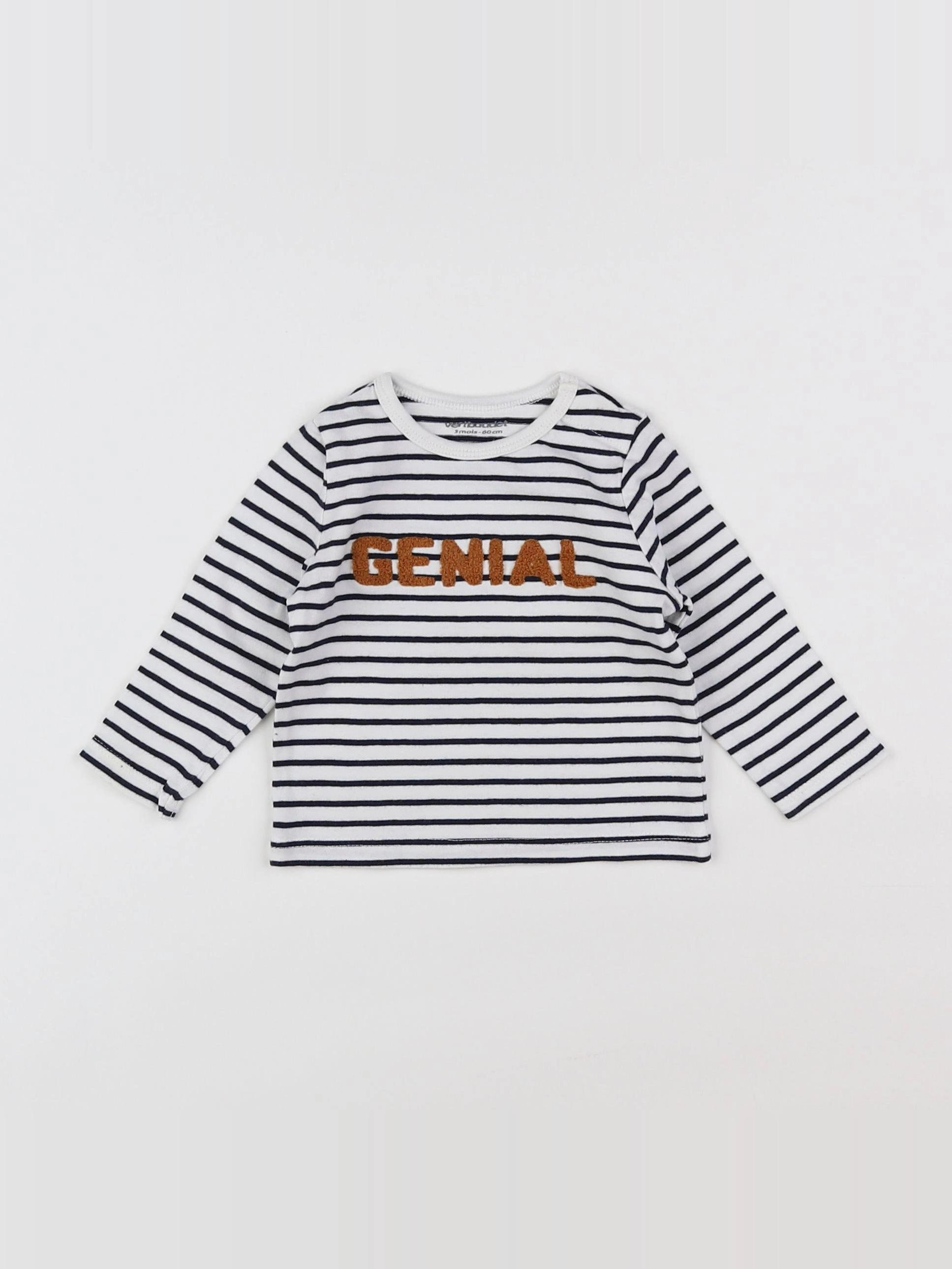 Vertbaudet - tee-shirt blanc, bleu - 3 mois