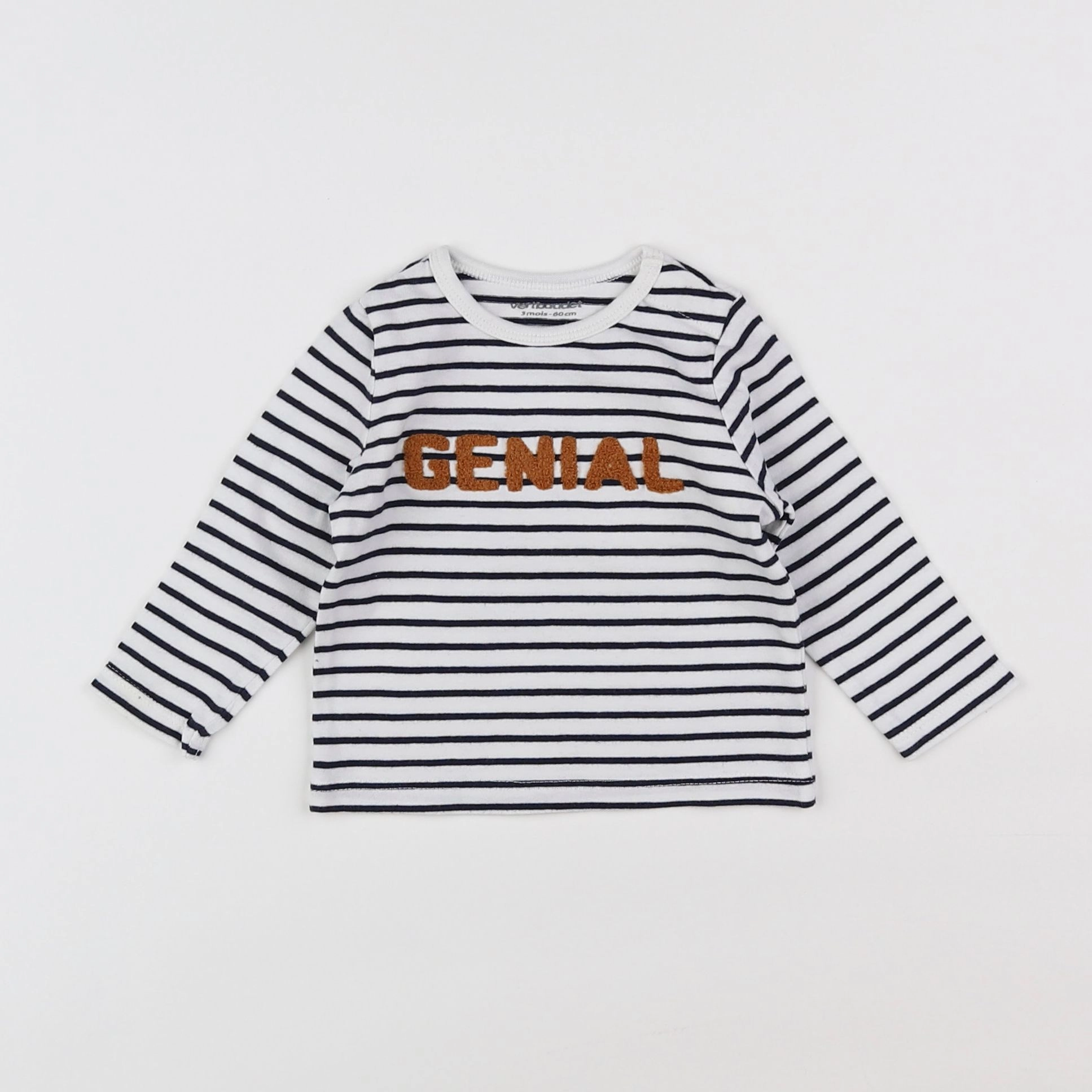 Vertbaudet - tee-shirt blanc, bleu - 3 mois