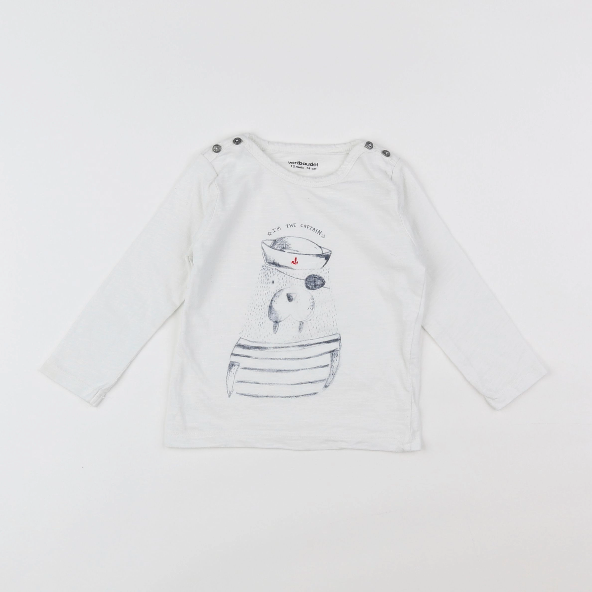 Vertbaudet - tee-shirt blanc, bleu - 12 mois