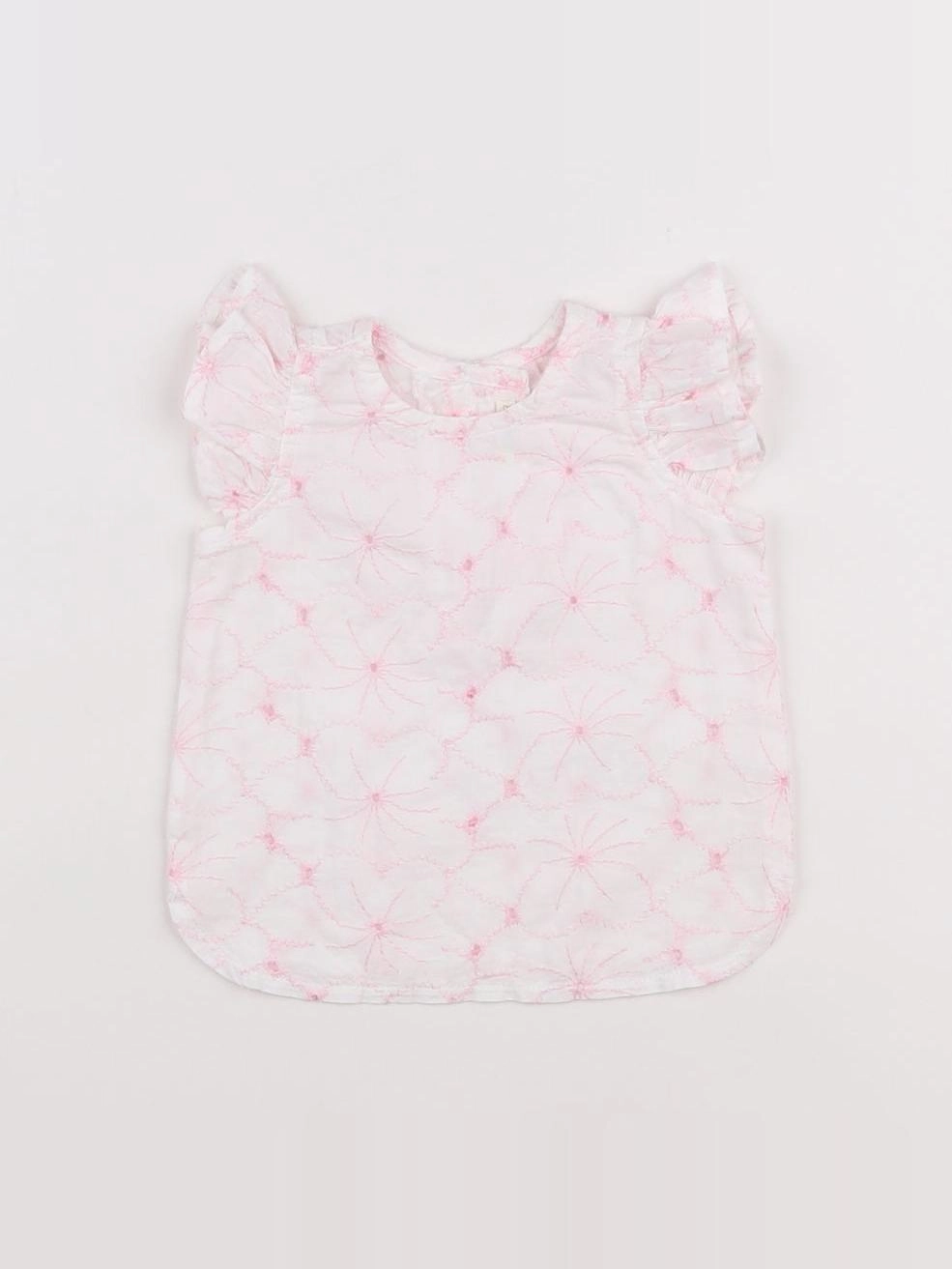 Benetton - blouse blanc, rose - 3 mois