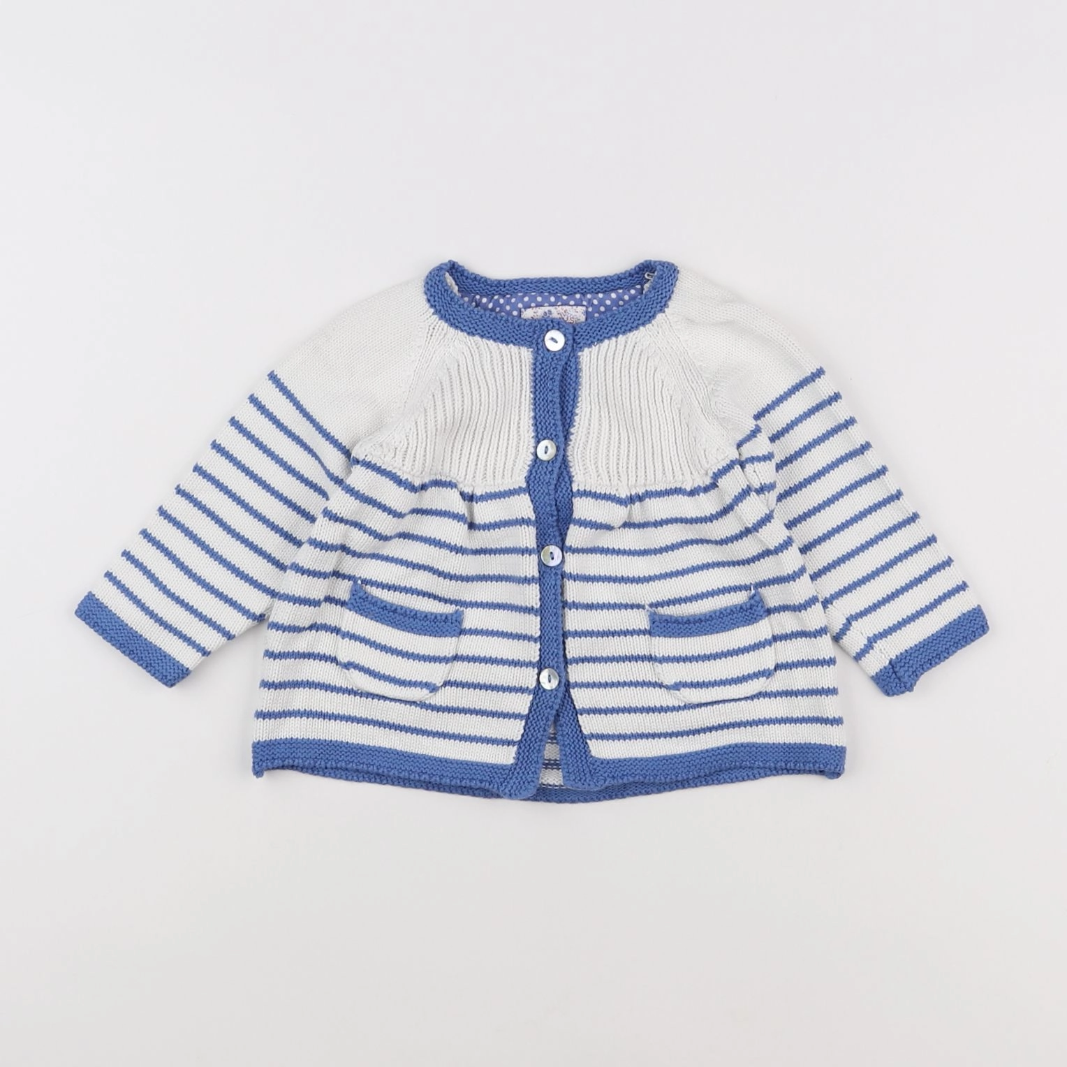 Natalys - gilet bleu, blanc - 6 mois