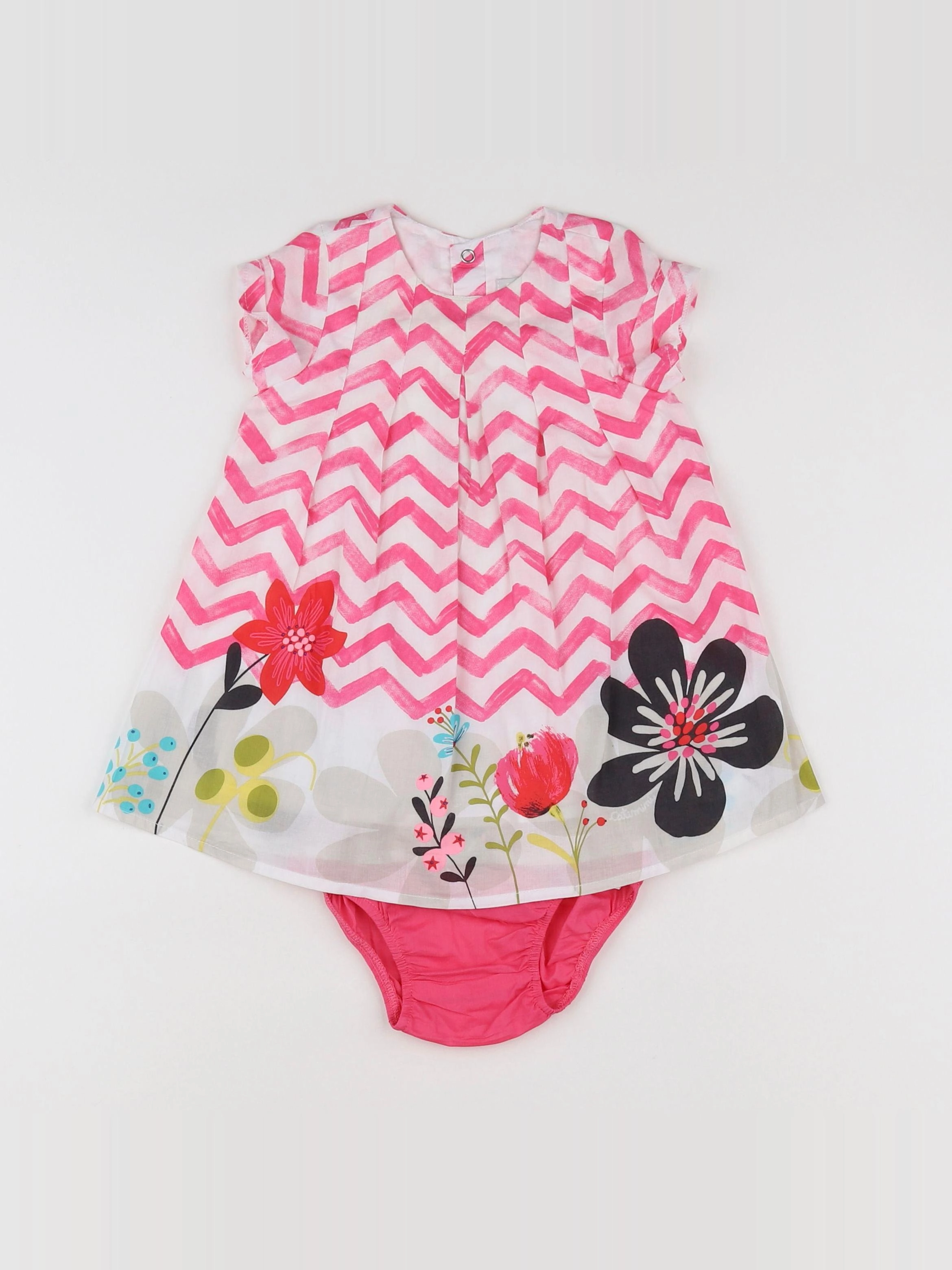 Catimini - robe blanc, rose - 12 mois