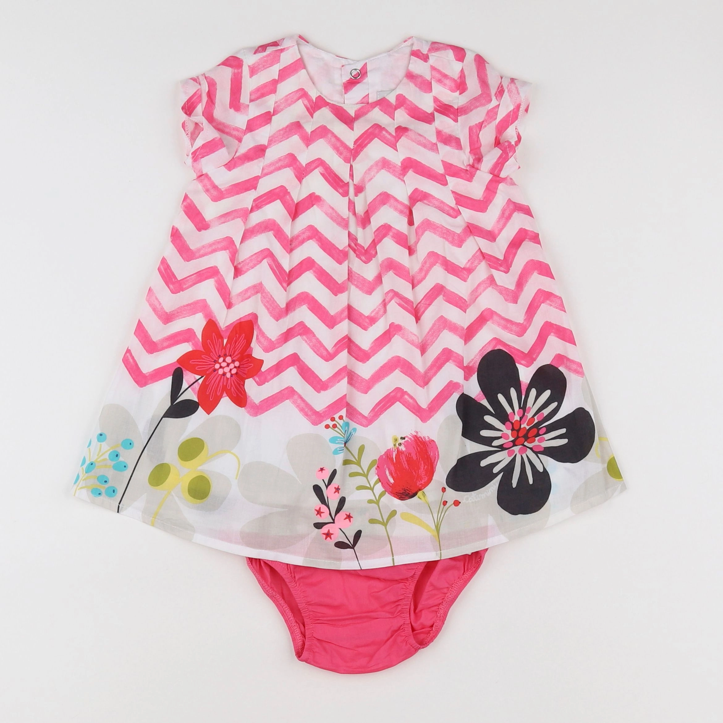 Catimini - robe blanc, rose - 12 mois