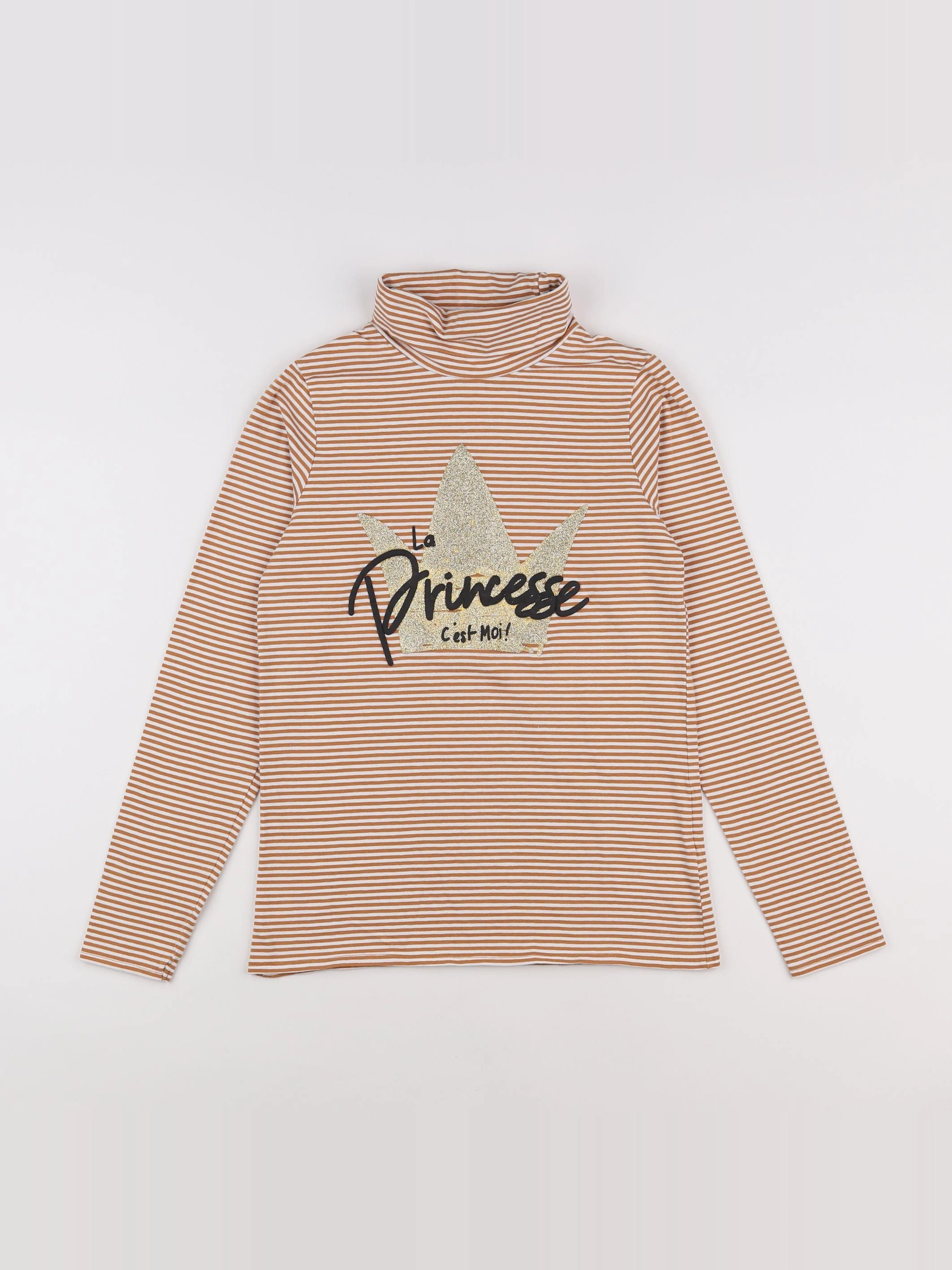 Vertbaudet - sous-pull marron, or, blanc - 12 ans