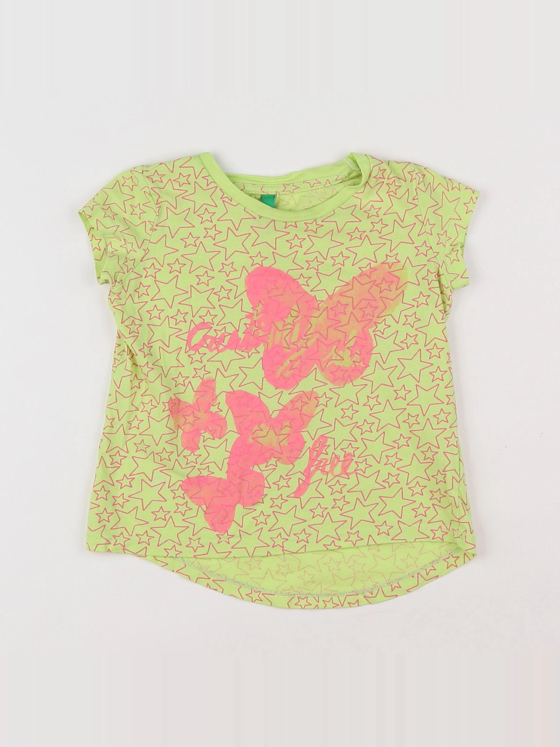 Benetton - tee-shirt vert, rose - 12 mois