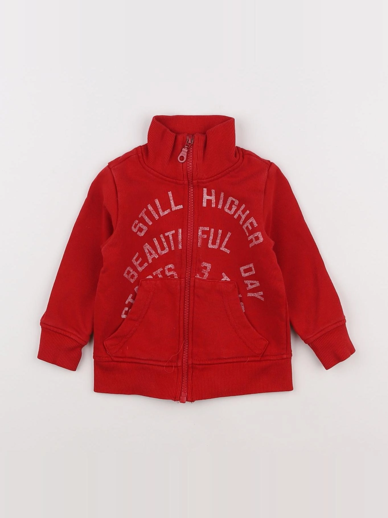 Benetton - sweat rouge, blanc - 12 mois