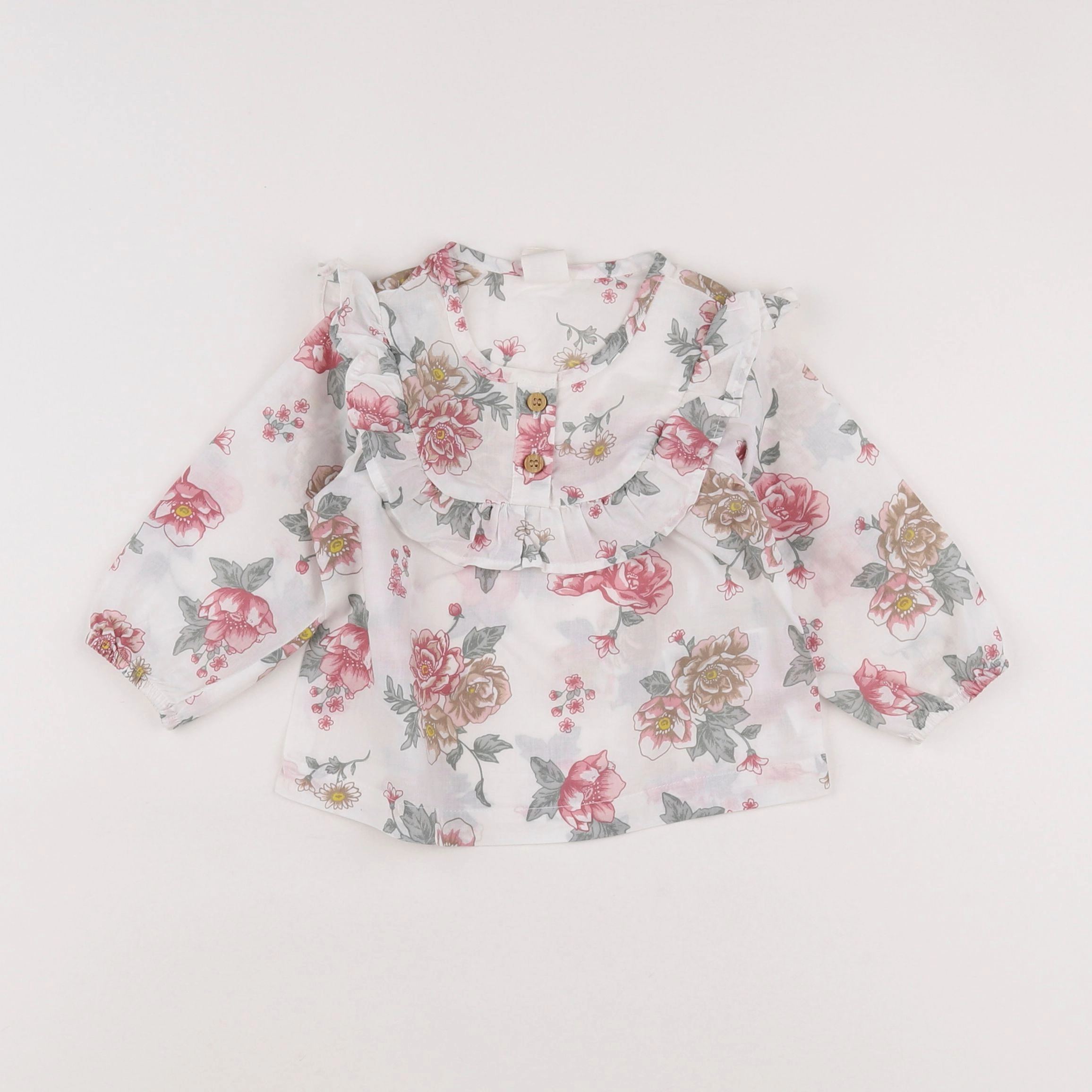 H&M - blouse blanc, rose - 3/6 mois