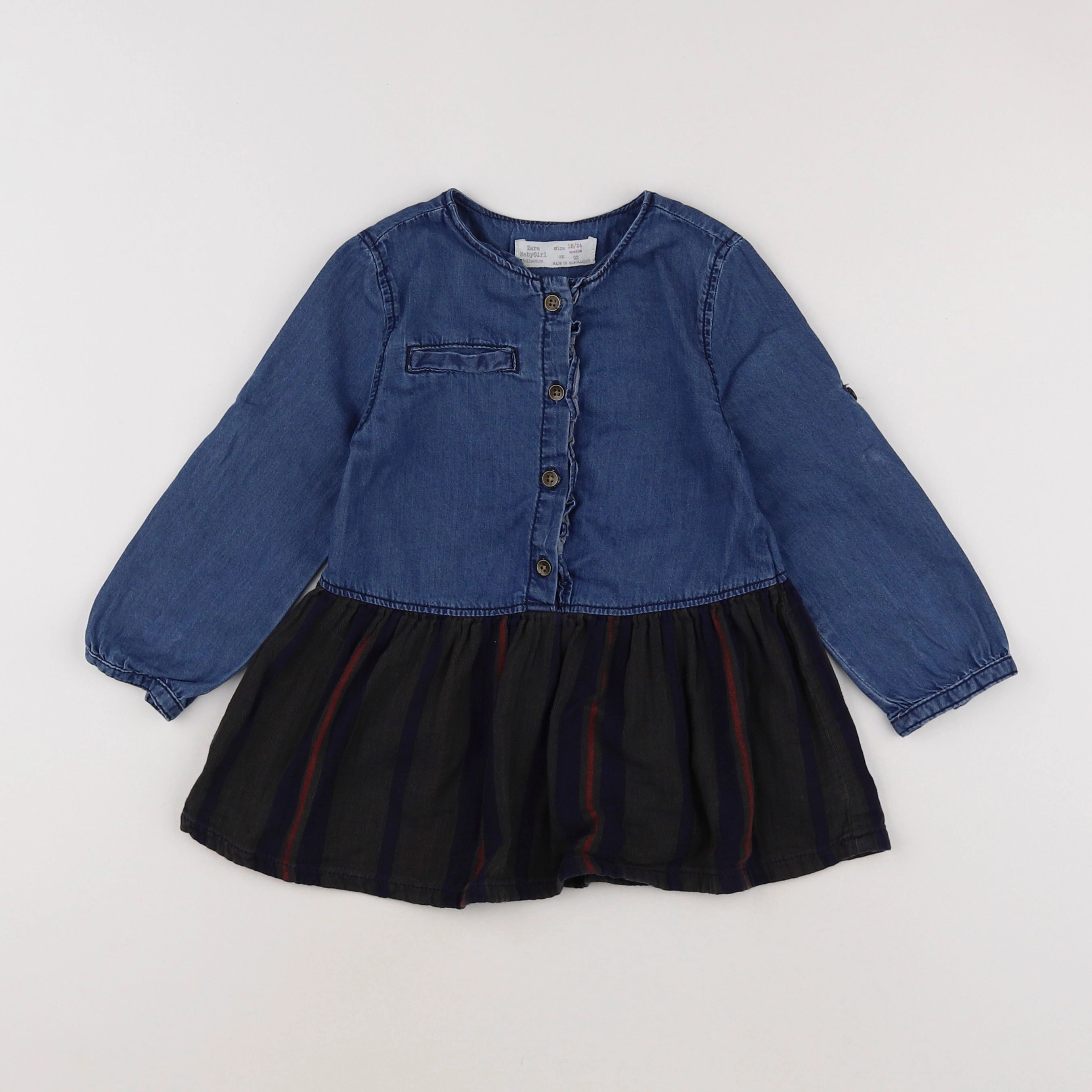 Zara - robe bleu, marron - 18 mois à 2 ans